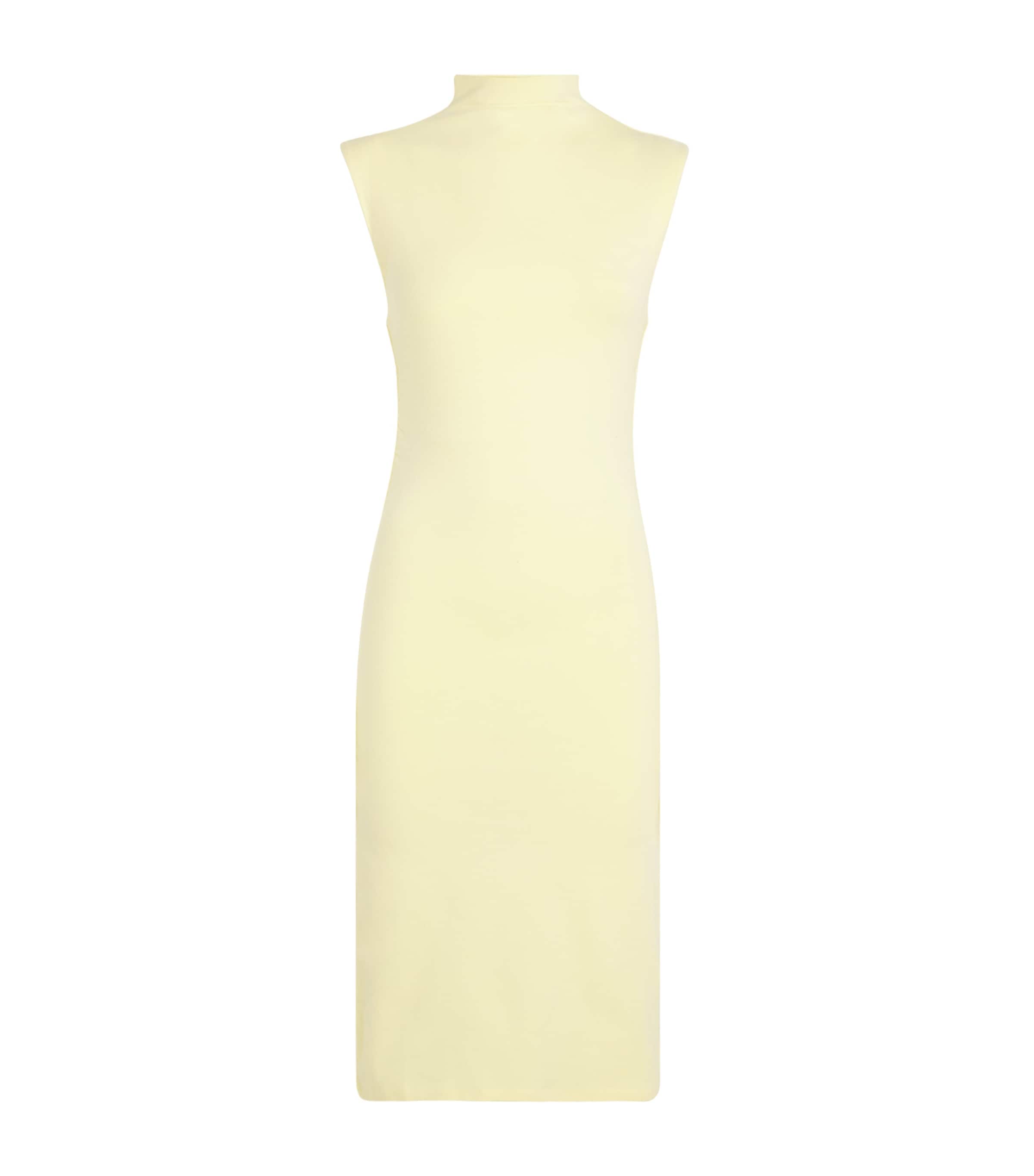 Good American Womens Lemon003 Mock-neck Ruched Stretch-jersey Mini Dress In Yellow