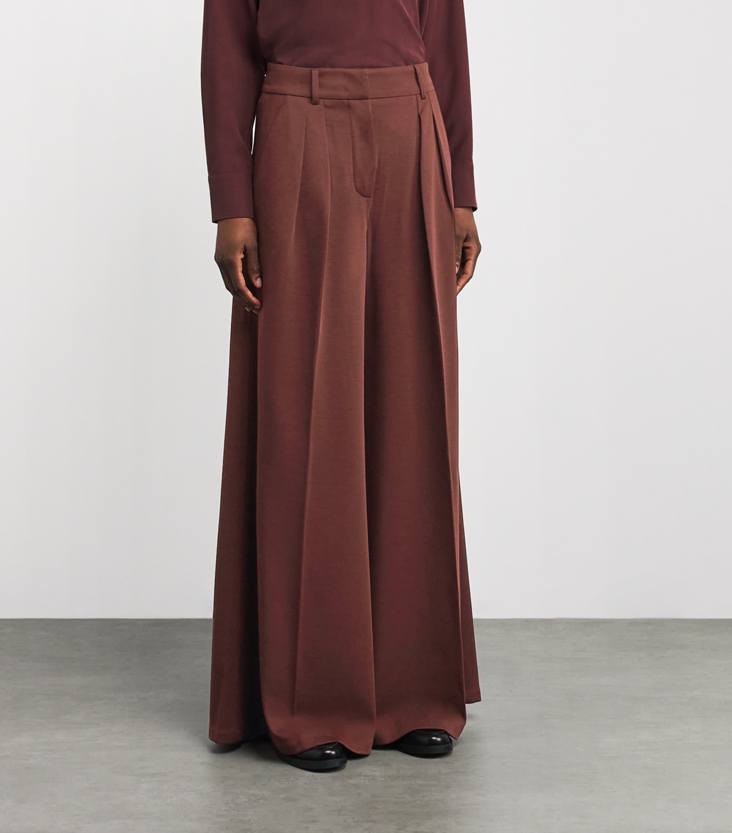 Wool Jersey Palazzo Trousers CHERRY Image 3