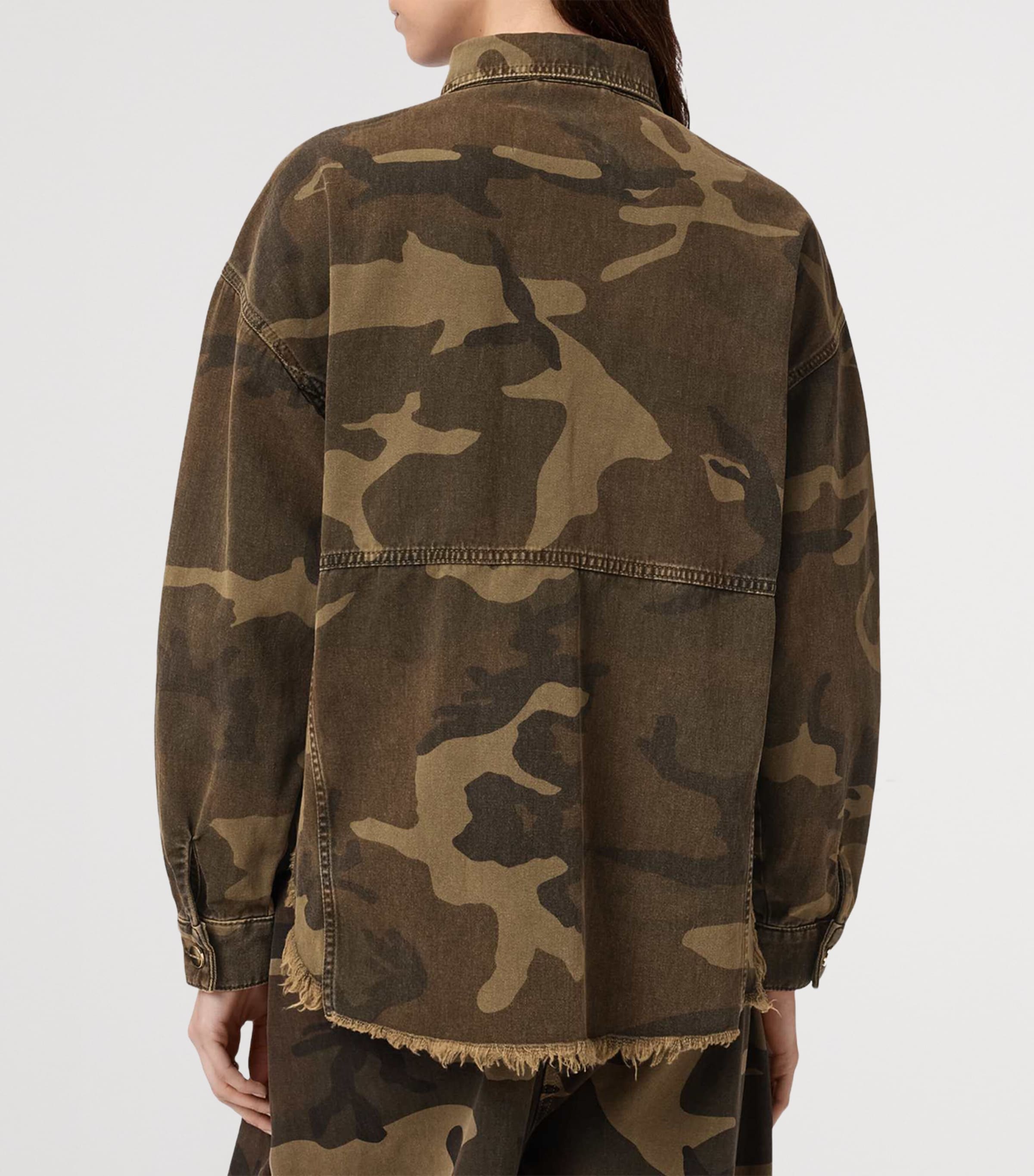 AllSaints Womens Cotton Camouflage Hettie Shacket Camo Green Image 4