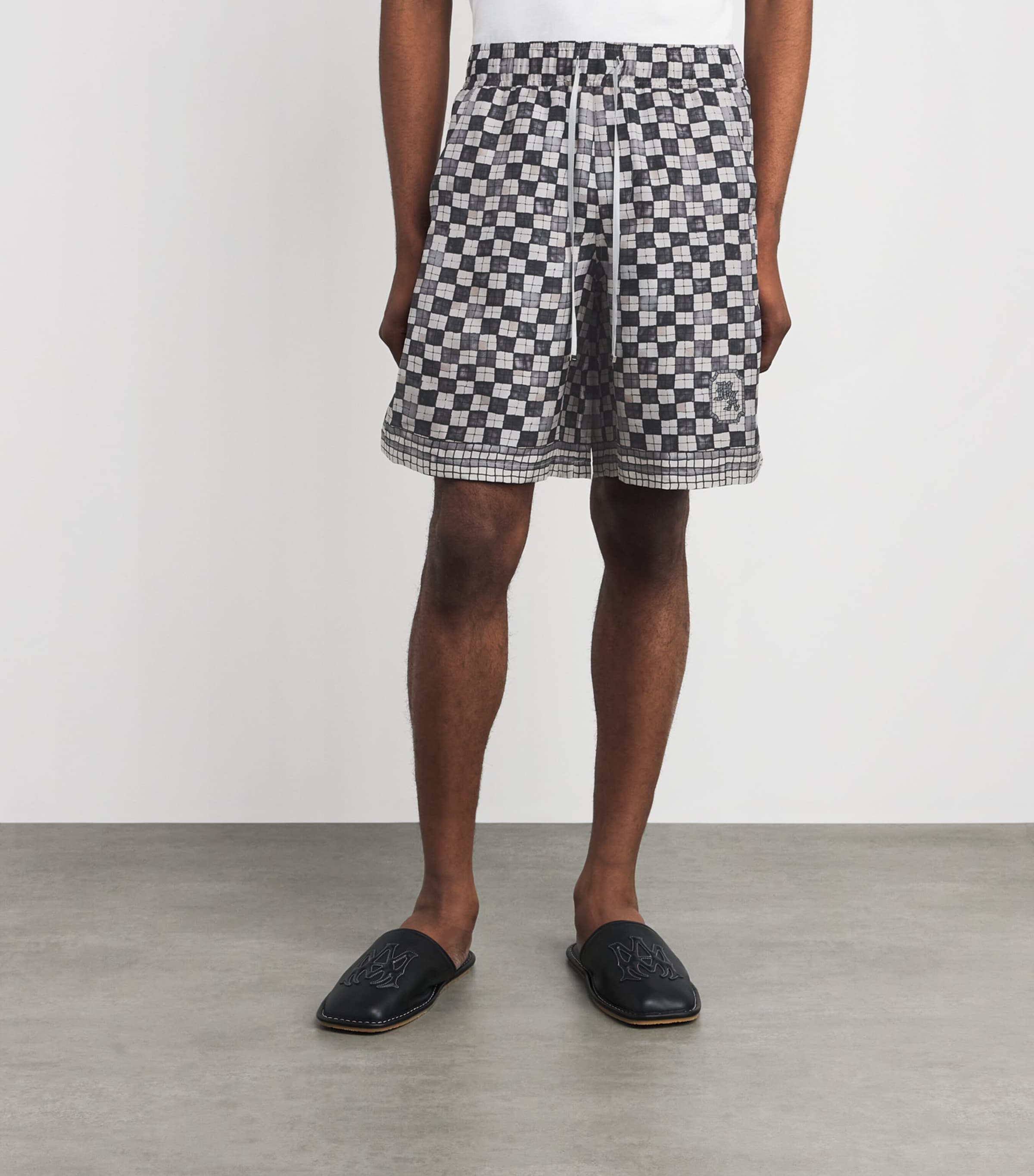 AMIRI Mens Silk Check Shorts Taupe Image 4