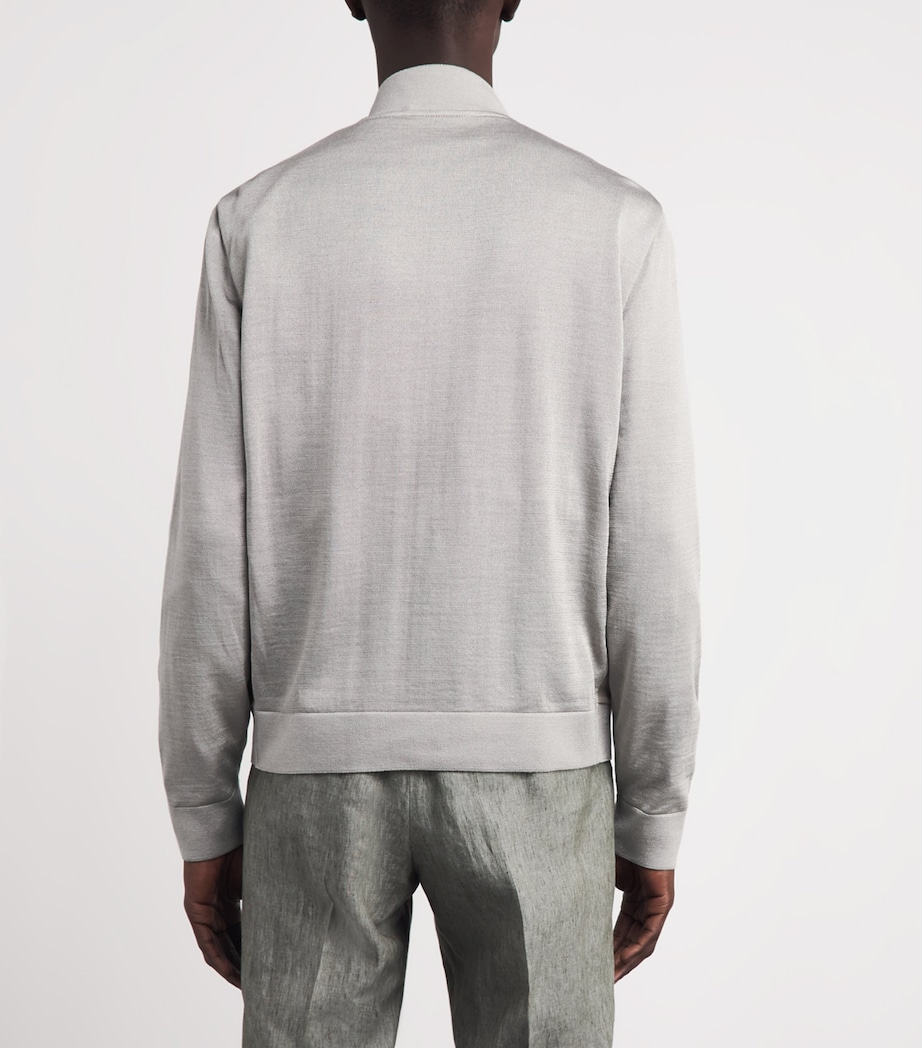 Stretch-Silk Suede-Front Bomber Jacket 027 GREY PIECETAUPE Image 5