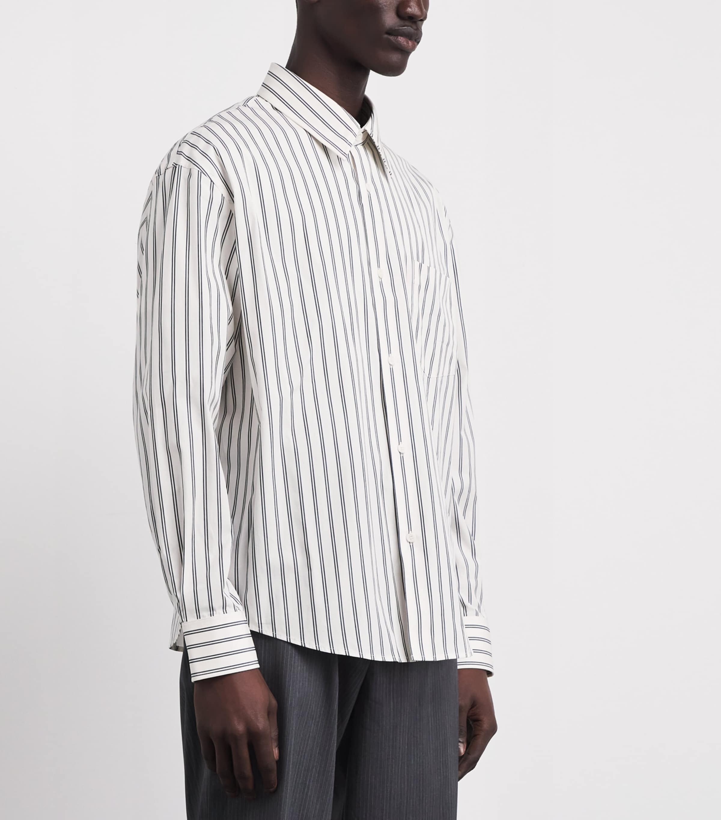 Sandro Paris Mens Cotton Stripe Shirt White / Navy Image 4