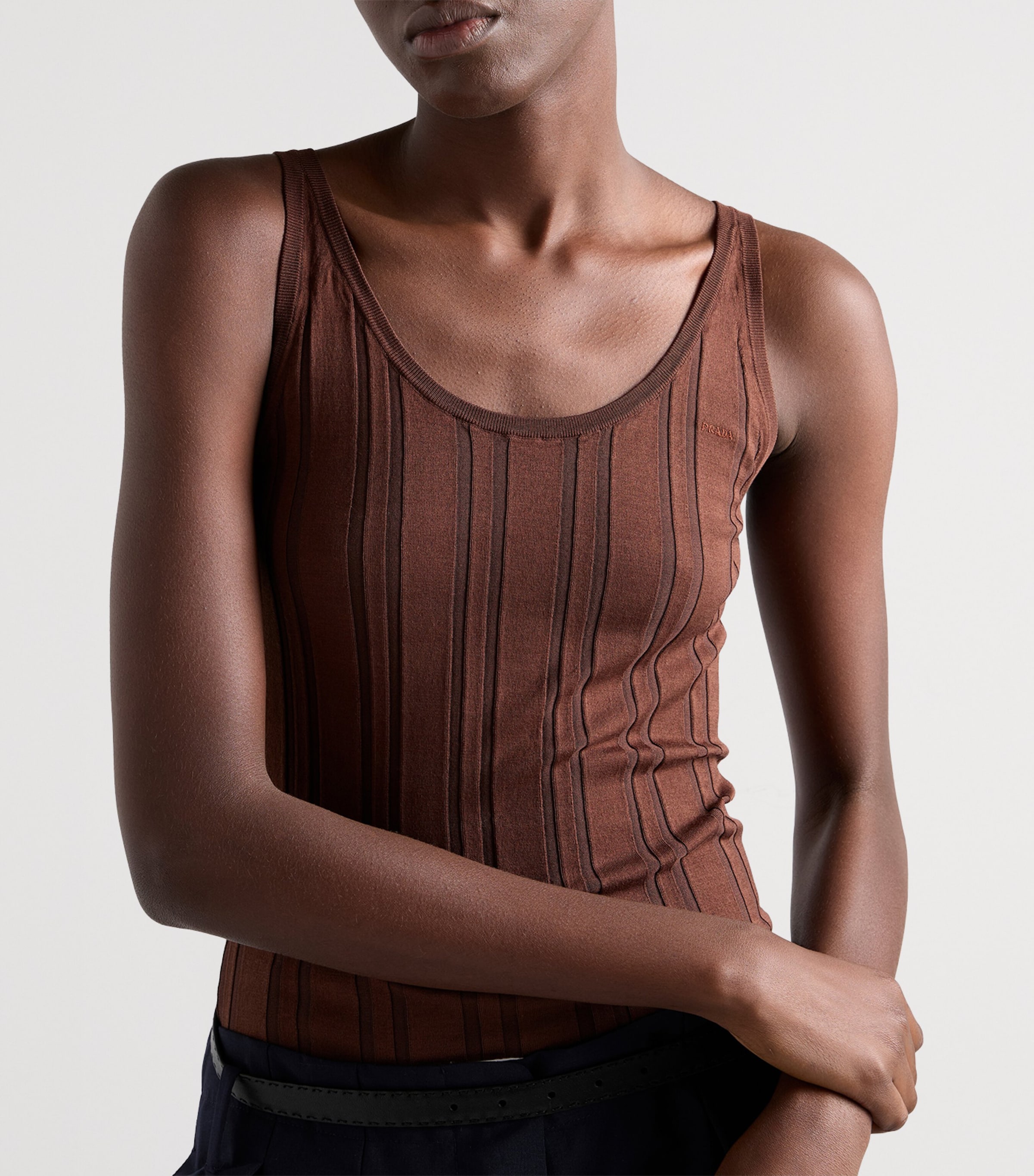 Prada Womens Cotton Ribbed Vest Top Brown Image 3