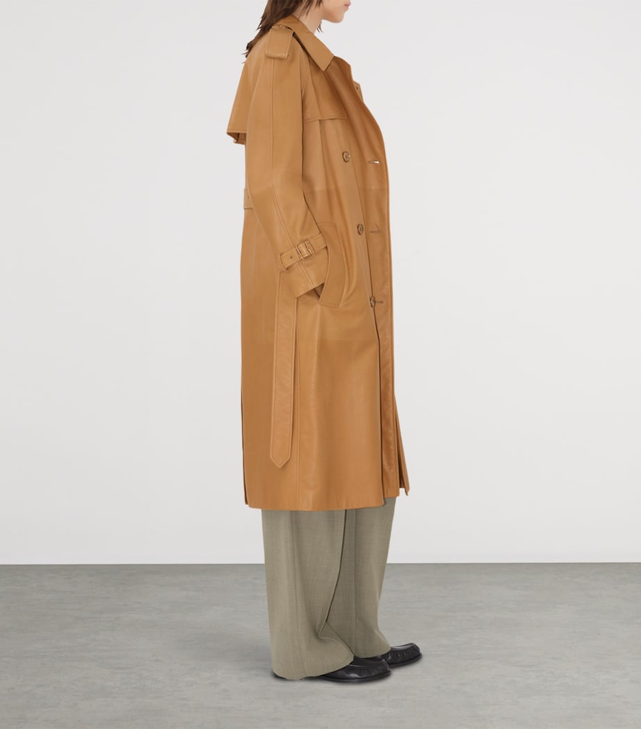 Plongé Leather Castelford Long Trench Coat SEPIA Image 5