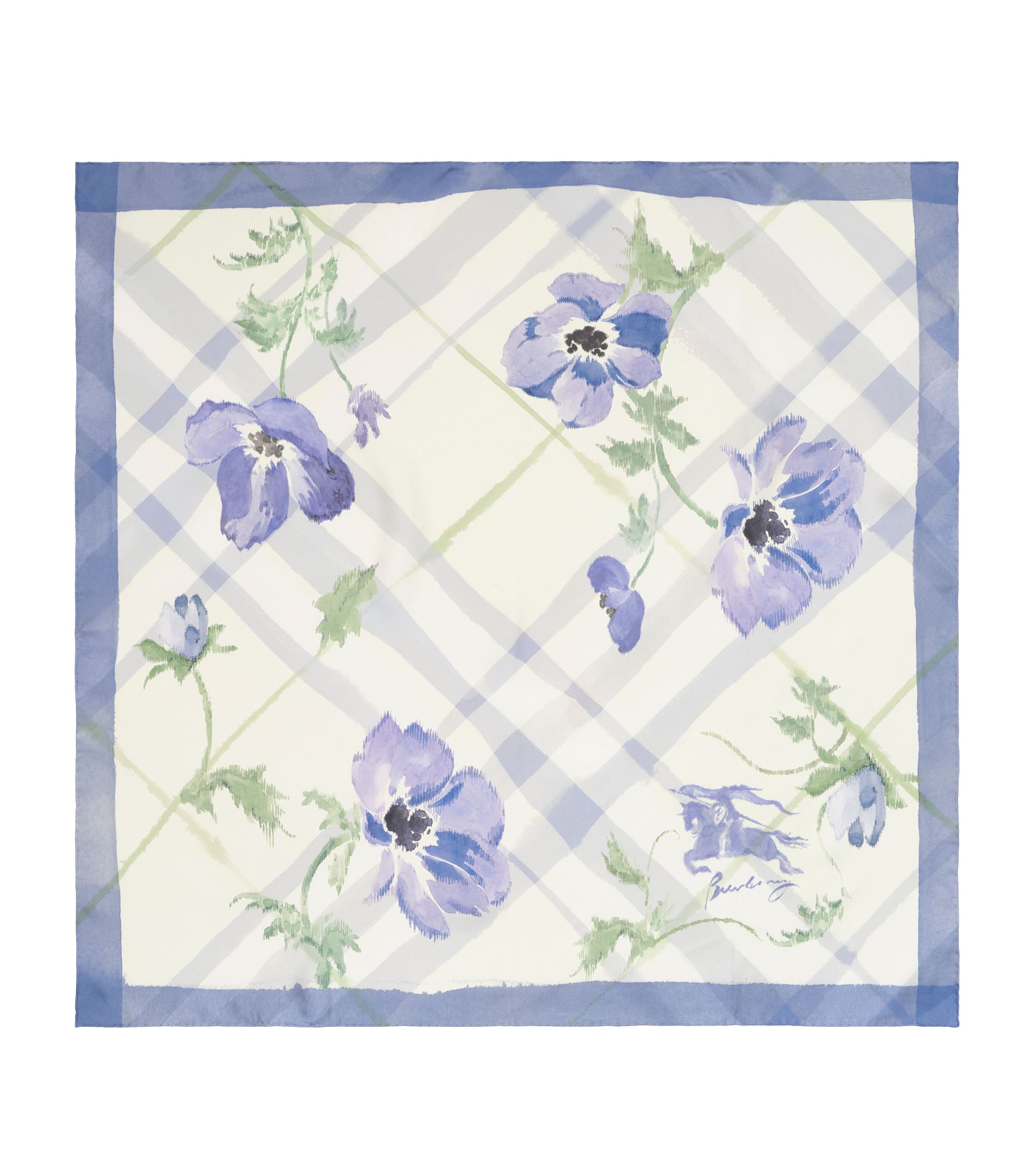 Burberry Silk Watercolour Check Scarf Cornflower Blue Image 1