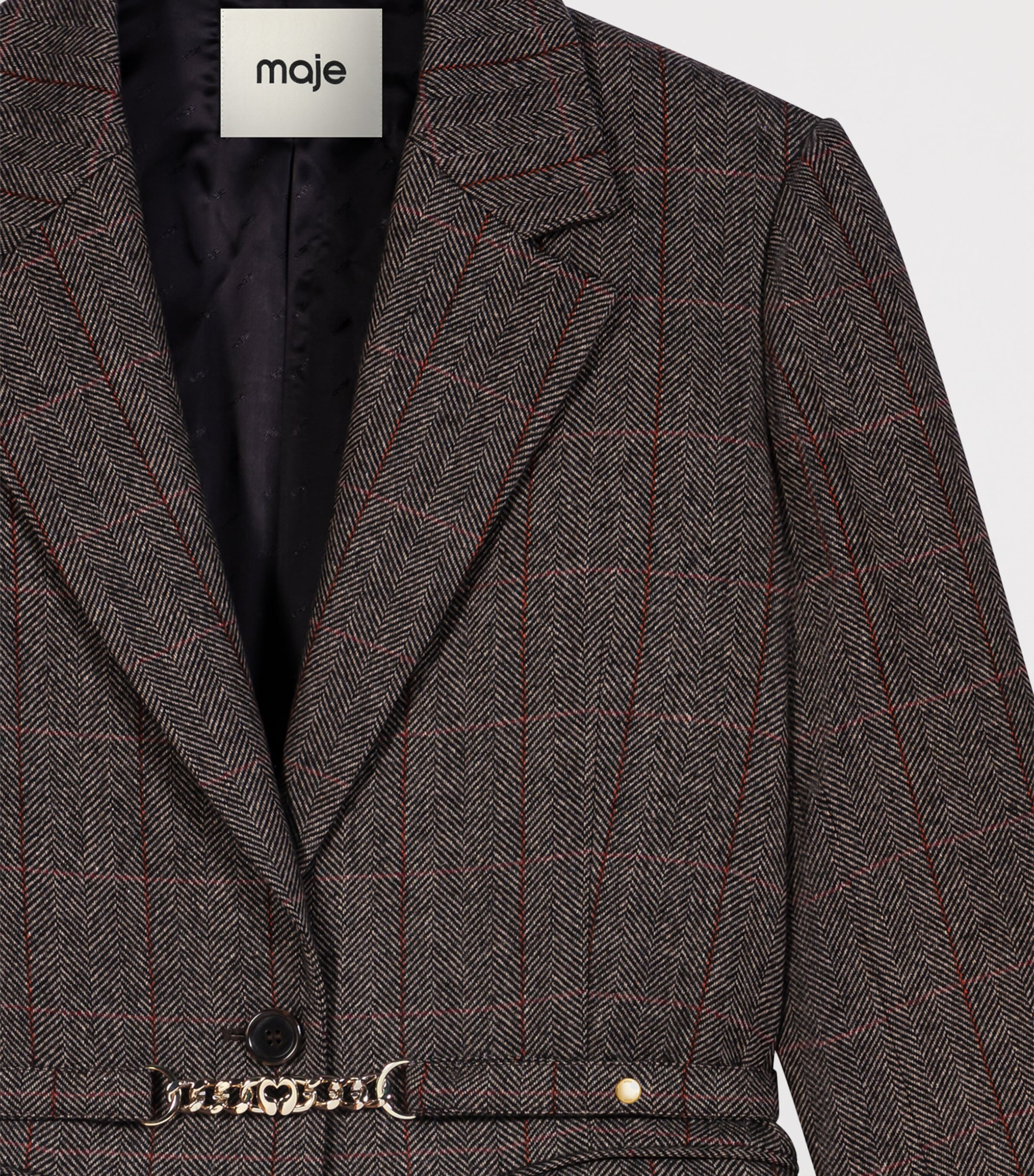 Maje Womens Wool-Blend Belted Blazer Brown Image 10