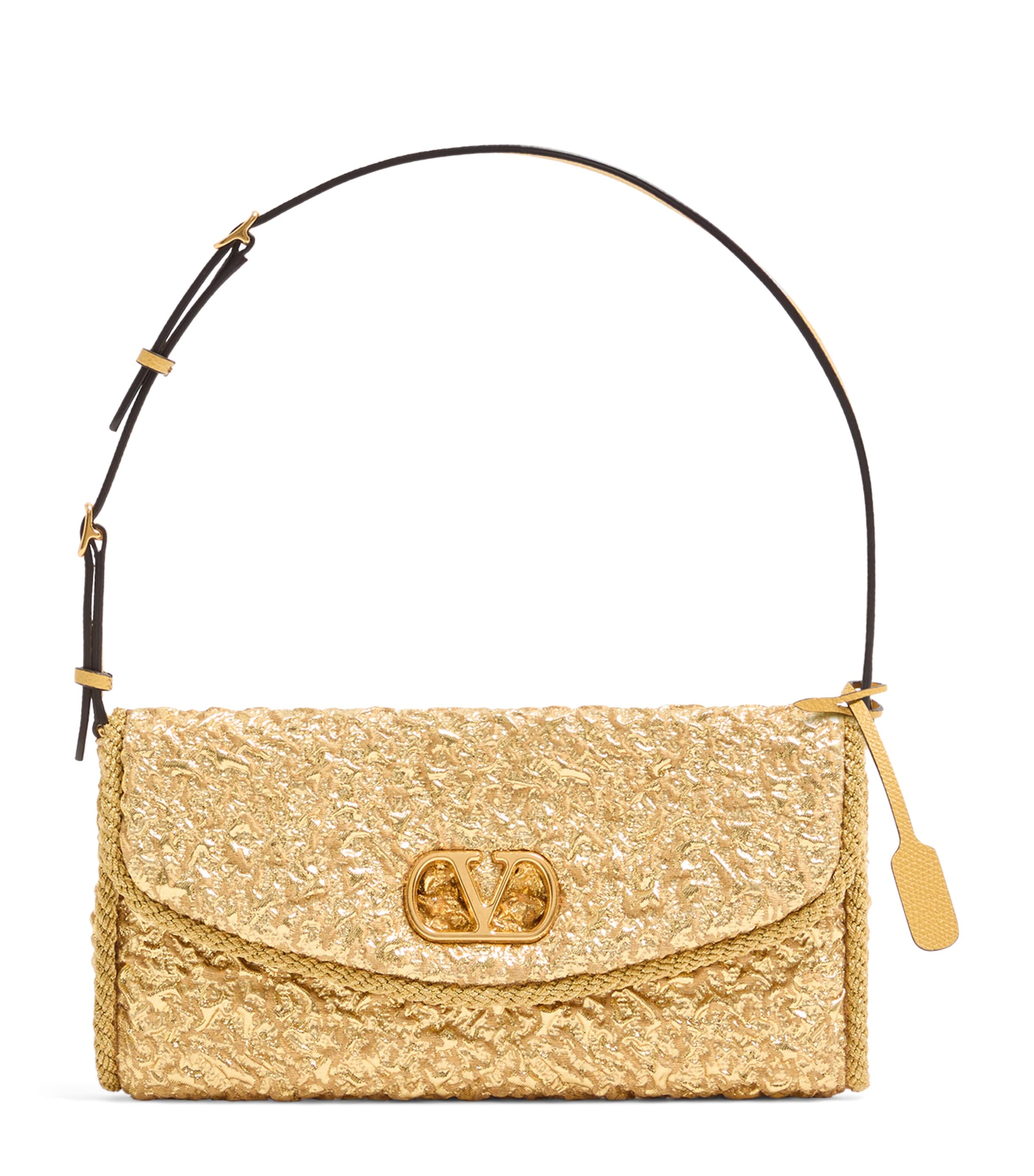 Valentino Small Devain Jacquard Shoulder Bag In Gold