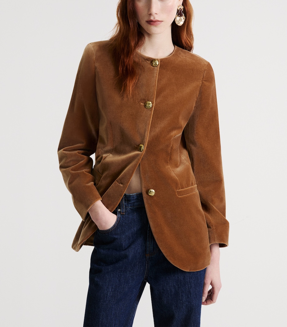 Marella Womens Cotton Velvet Blazer Buck Image 4