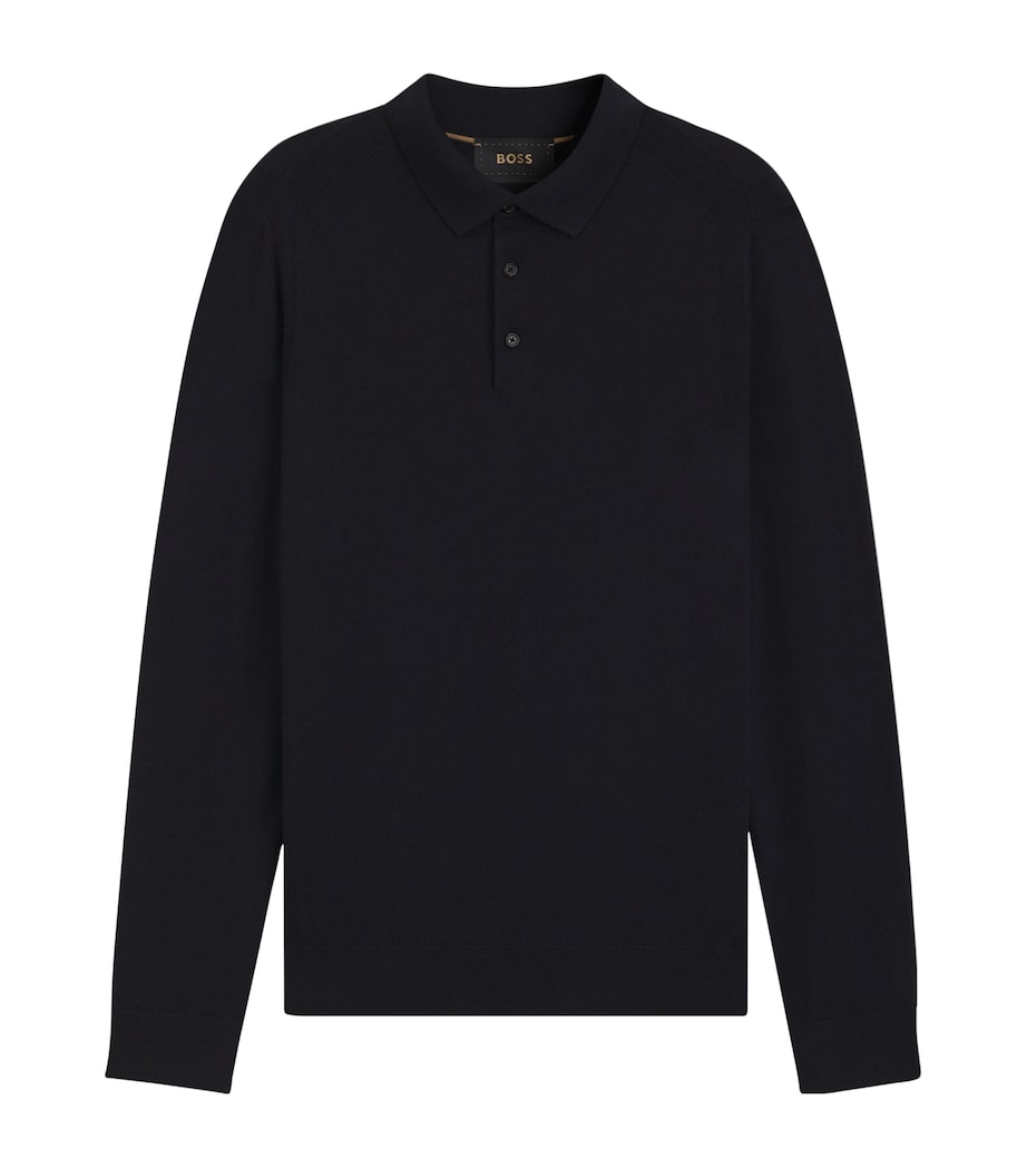 BOSS Mens Wool-Silk-Cashmere Polo Sweater Image 1