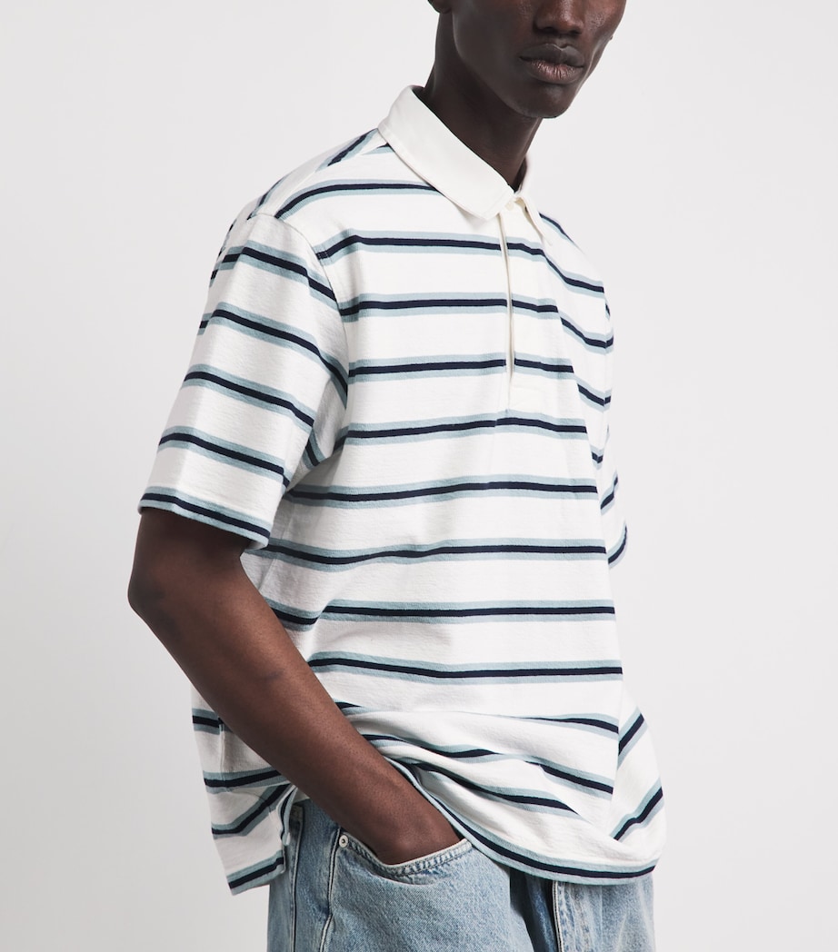 Wax London Mens Organic Cotton Redman Polo Shirt Ecru / Stripe Image 3