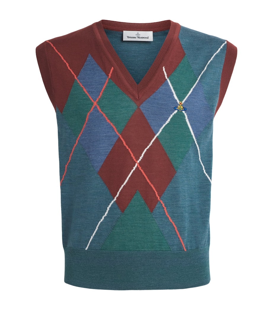 Vivienne Westwood Mens Wool-Cotton Argyle Sweater Vest Multi Image 1
