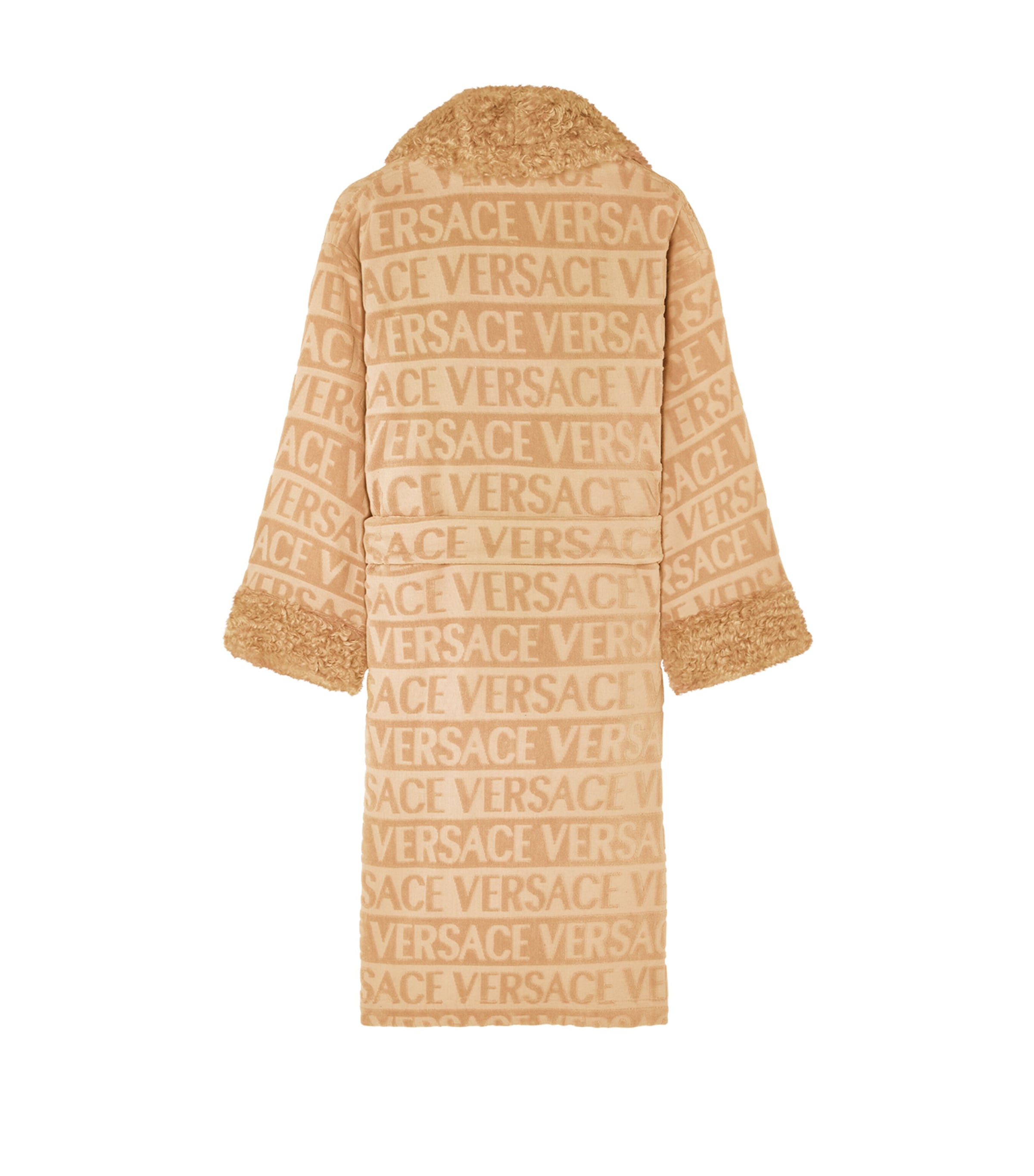 Faux Fur-Trim Monogram Robe CAMEL Image 2