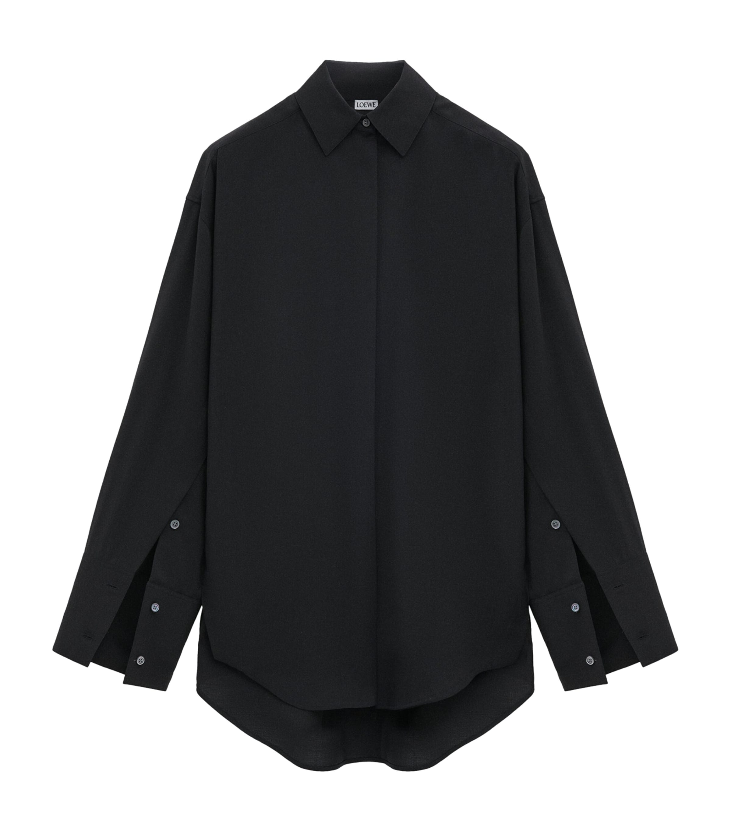 Loewe Wool Button-sleeve Shirt In Black