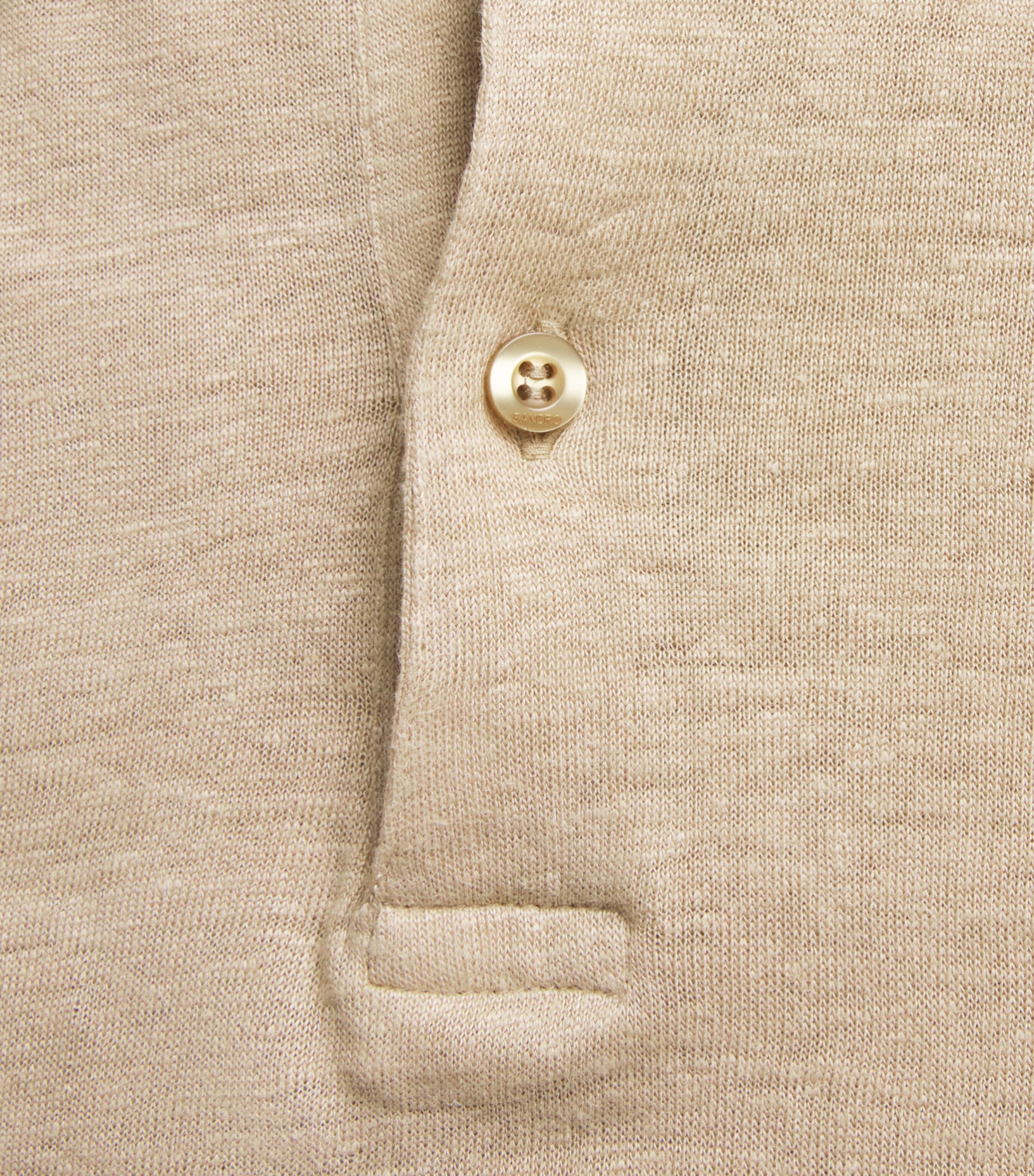 Sandro Paris Mens Linen Polo Shirt Sand Image 6