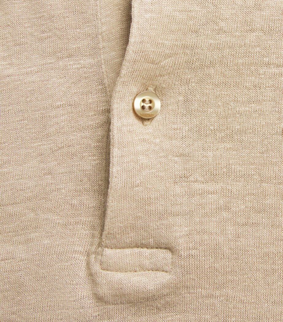 Sandro Paris Mens Linen Polo Shirt Sand Image 6
