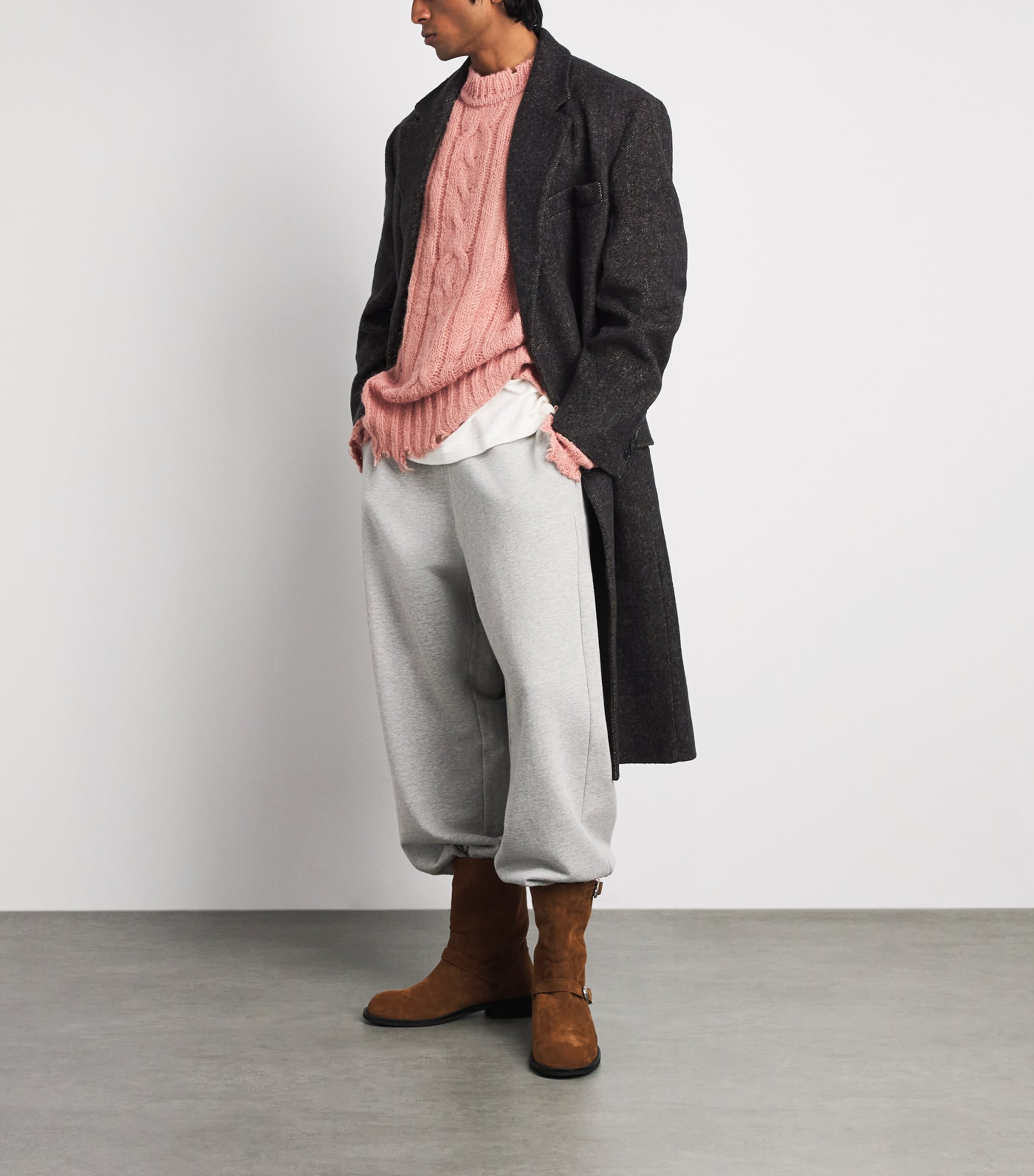 System Mens Wool Single-Breasted Overcoat Dark Brown Image 2