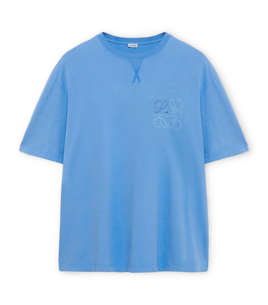 LOEWE Mens Cotton-Blend Anagram T-Shirt Blue Image 1