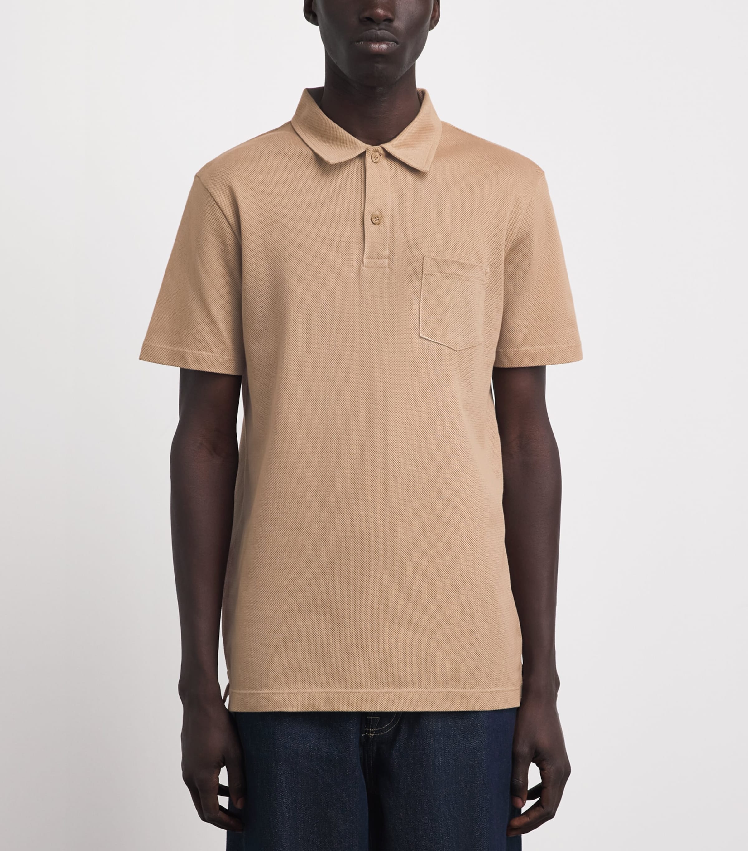 Sunspel Mens Supima Cotton Riviera Polo Shirt Dark Beige Image 4