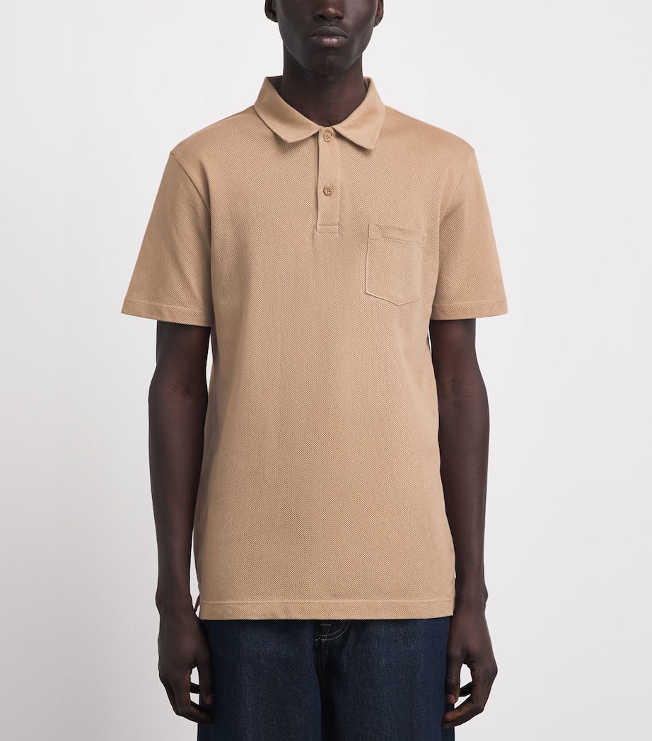 Sunspel Mens Supima Cotton Riviera Polo Shirt Dark Beige Image 4