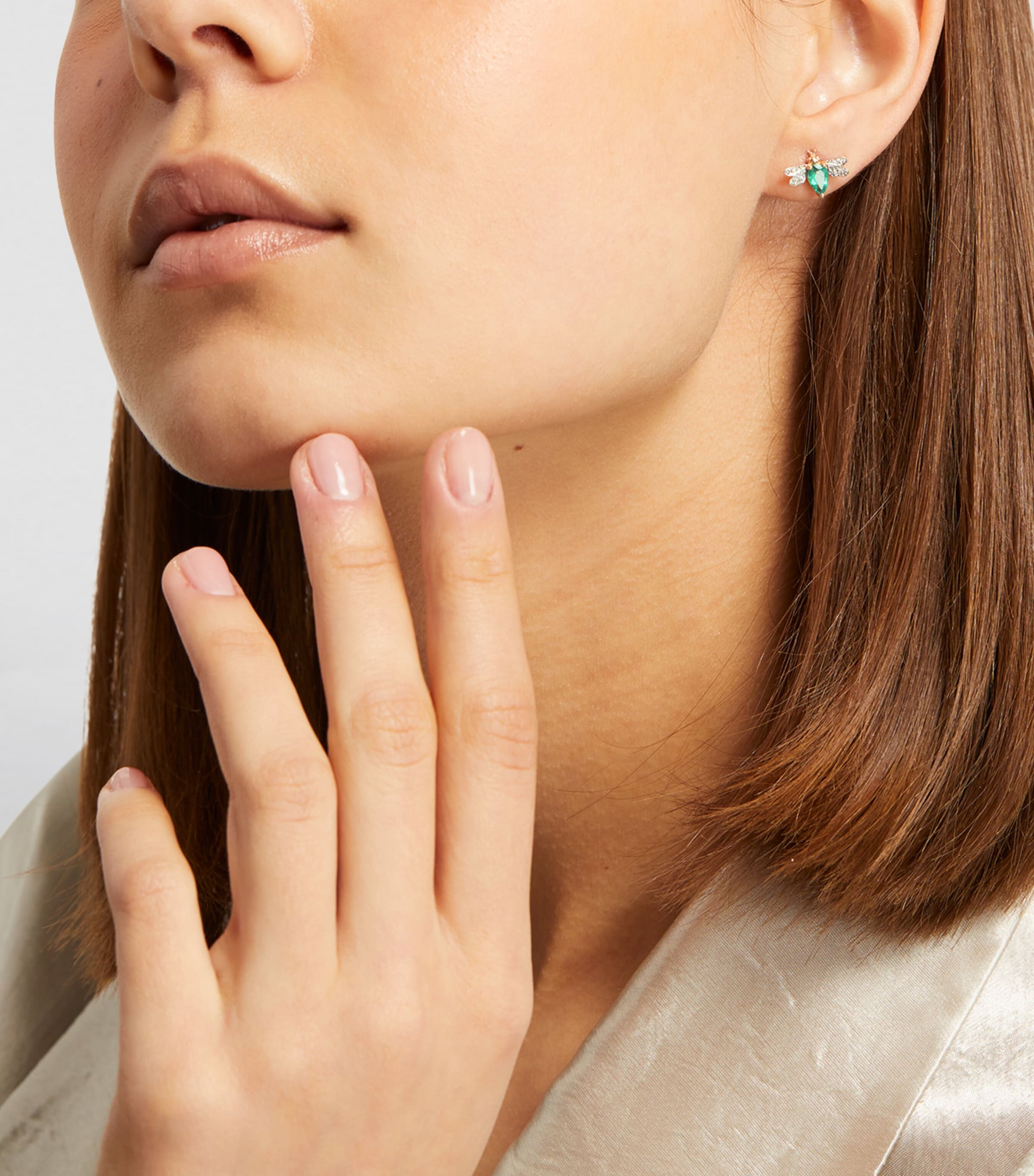 Rose Gold, Diamond and Emerald Honey Bee Single Earring WHITE Image 5