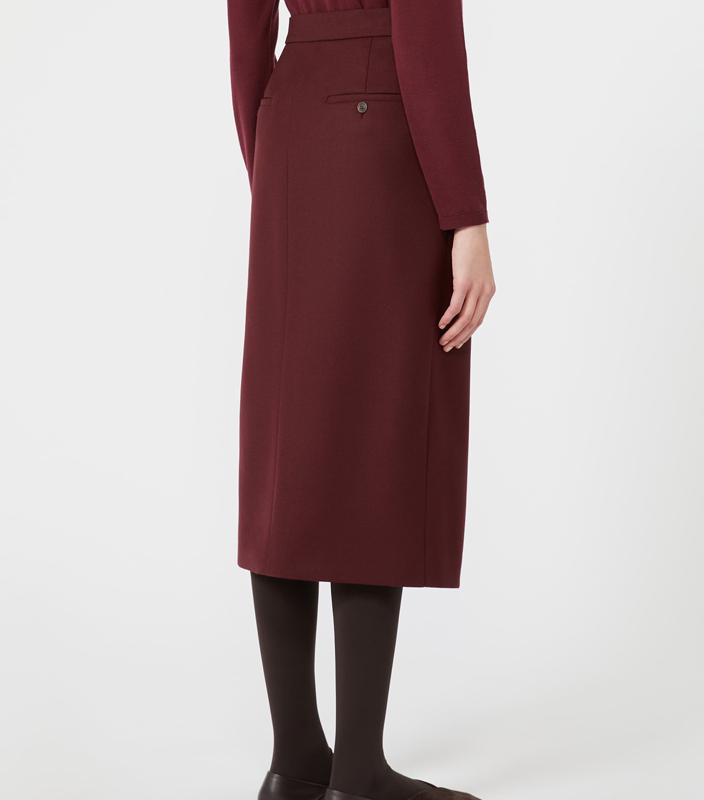 Max Mara Womens Stretch-Virgin Wool Midi Pencil Skirt Wine Coloured Image 4