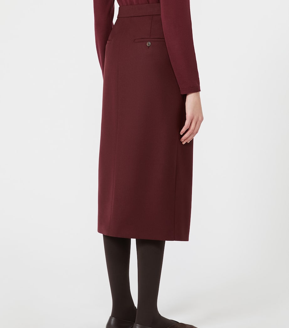 Max Mara Womens Stretch-Virgin Wool Midi Pencil Skirt Wine Coloured Image 4