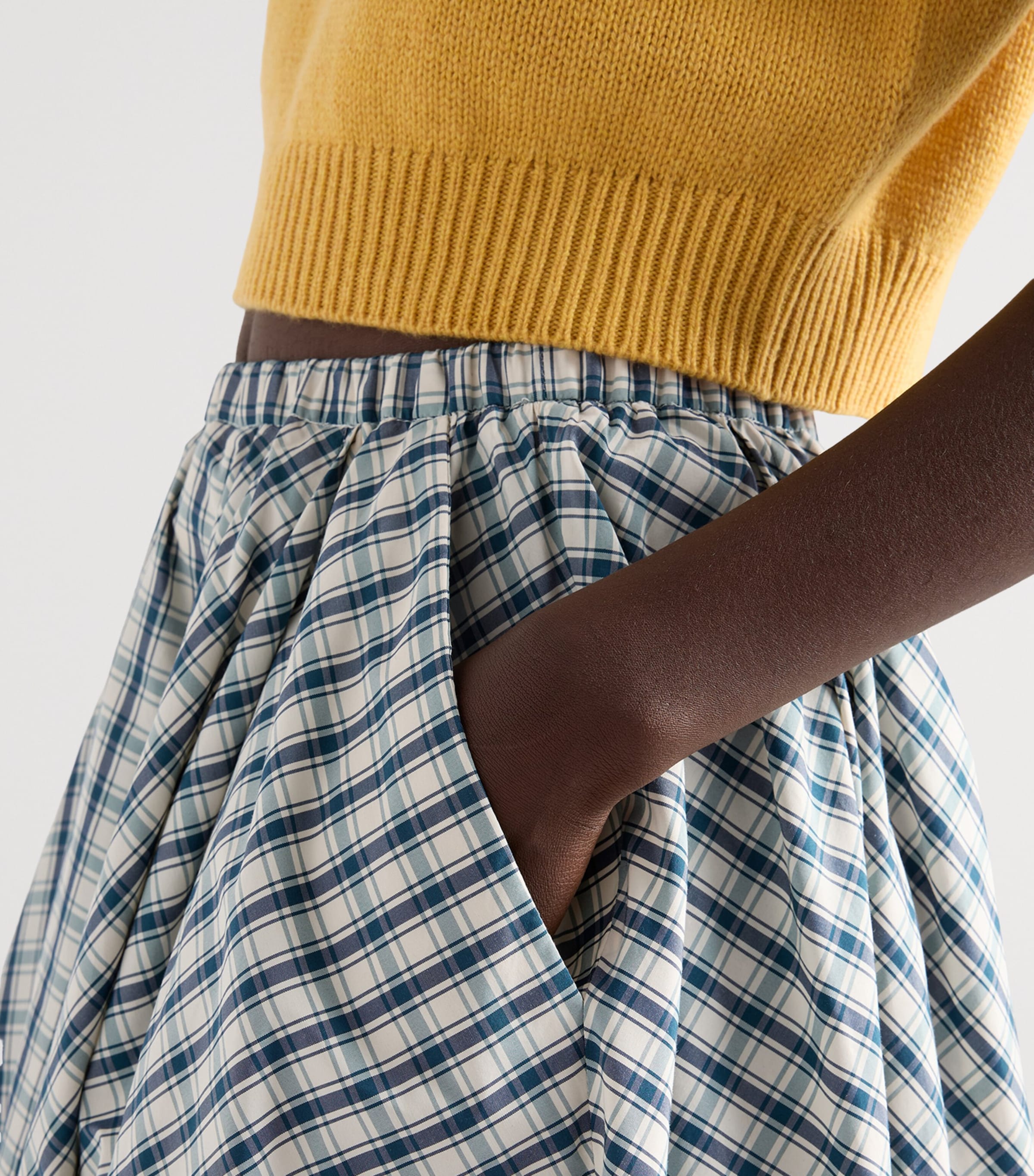 Prada Womens Chambray Check Midi Skirt Image 4