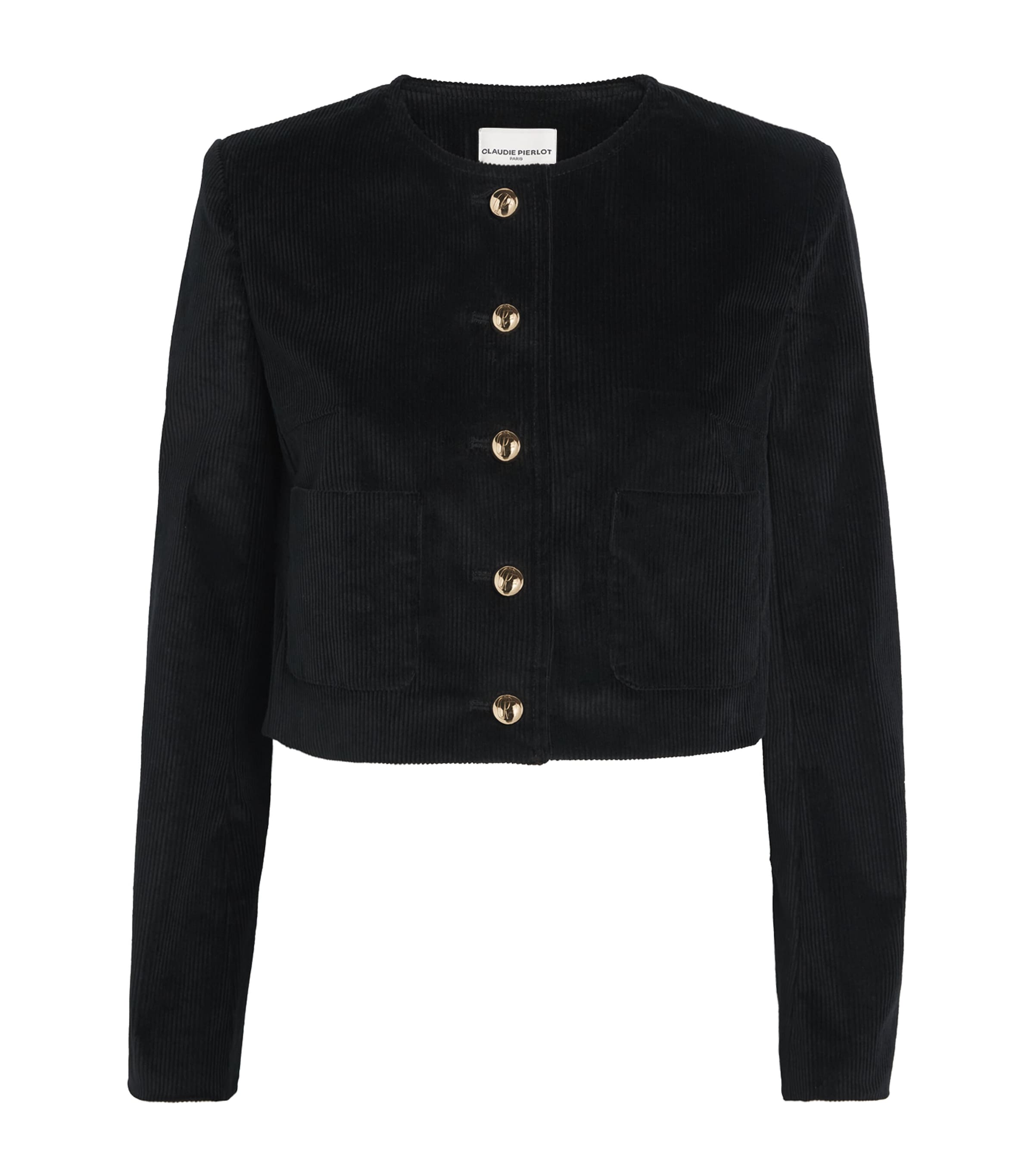 Claudie Pierlot Velvet Cropped Blazer In Black