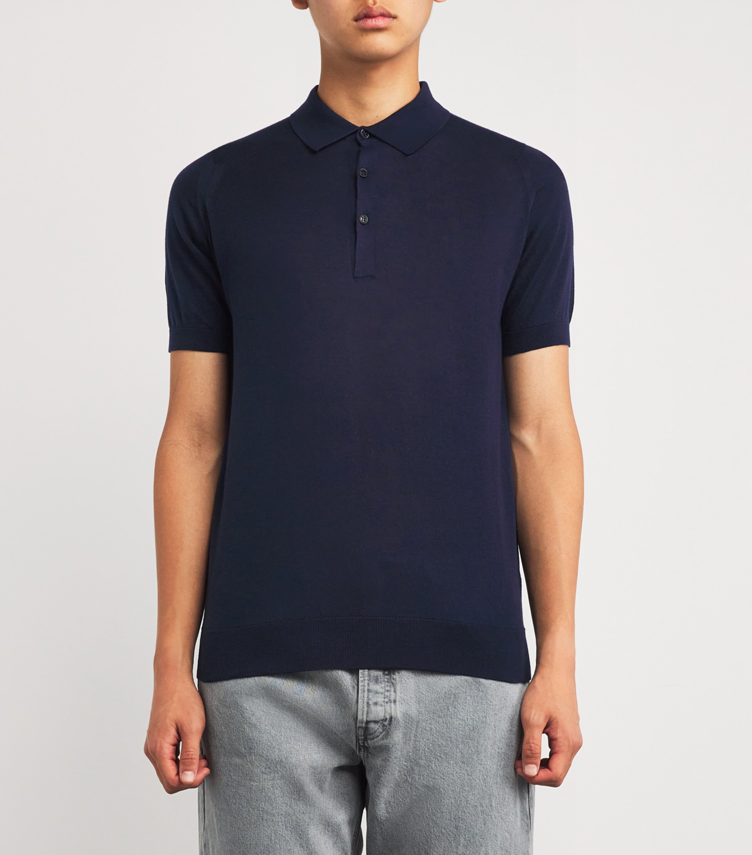 John Smedley Mens Cotton-Cashmere Elias Polo Shirt Eclipse Image 3