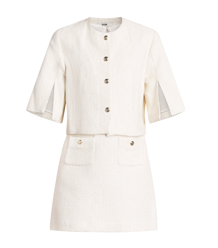 Maje Womens Tweed Mini Dress Ecru Image 1
