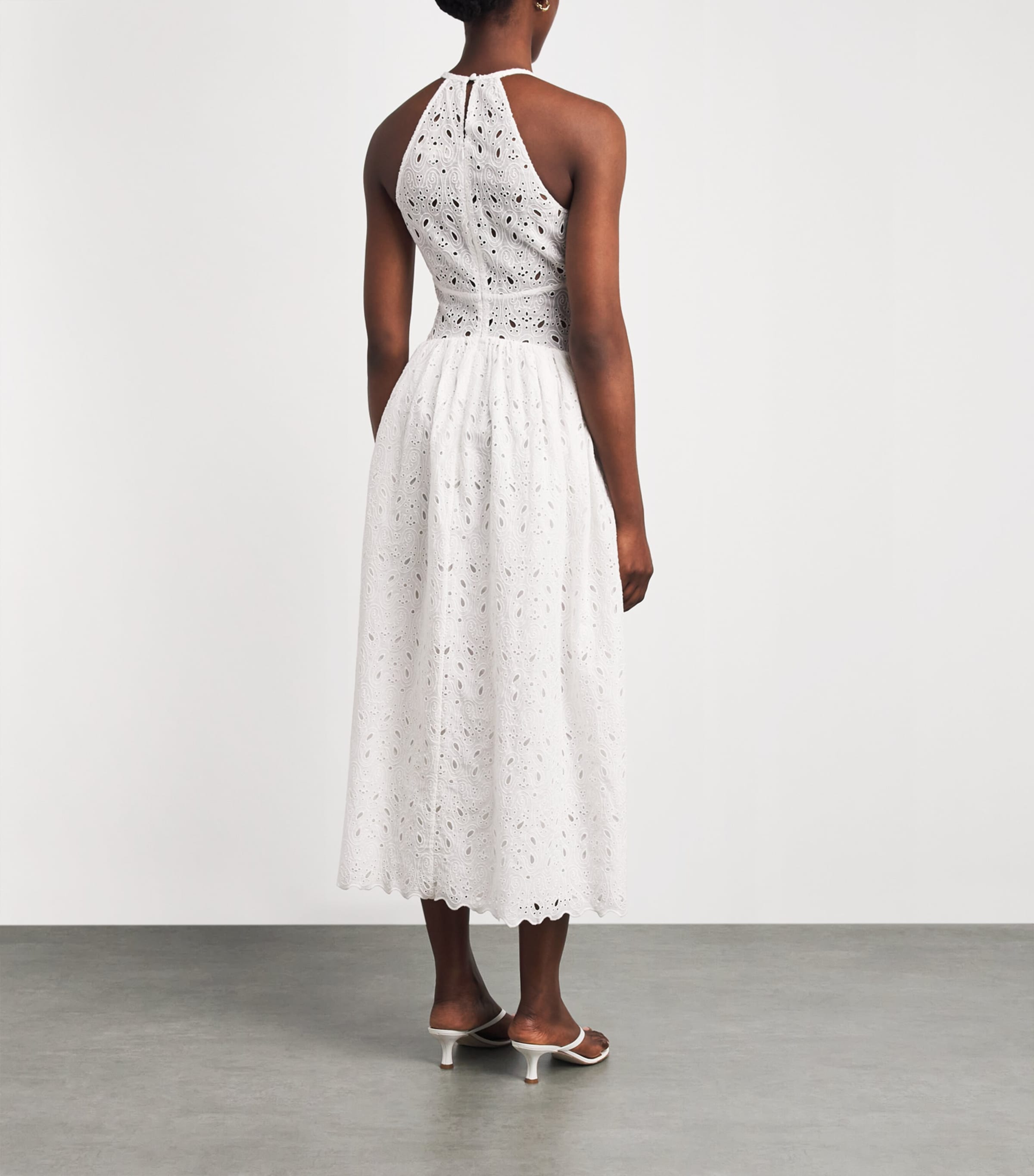 FRAME Womens The Paisley Eyelet Midi Dress White Image 4