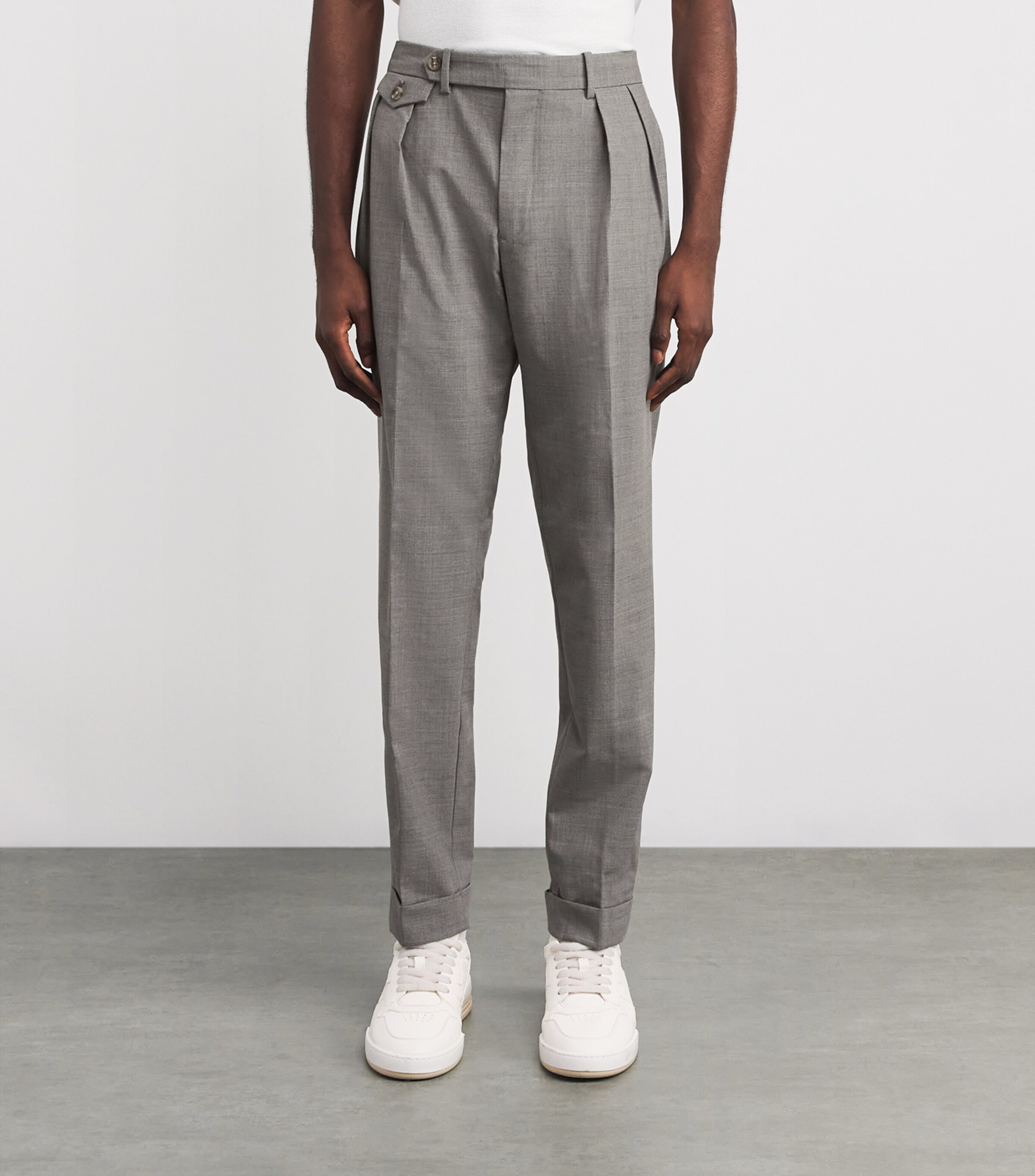 Wool-Blend Slim Trousers GREY Image 3