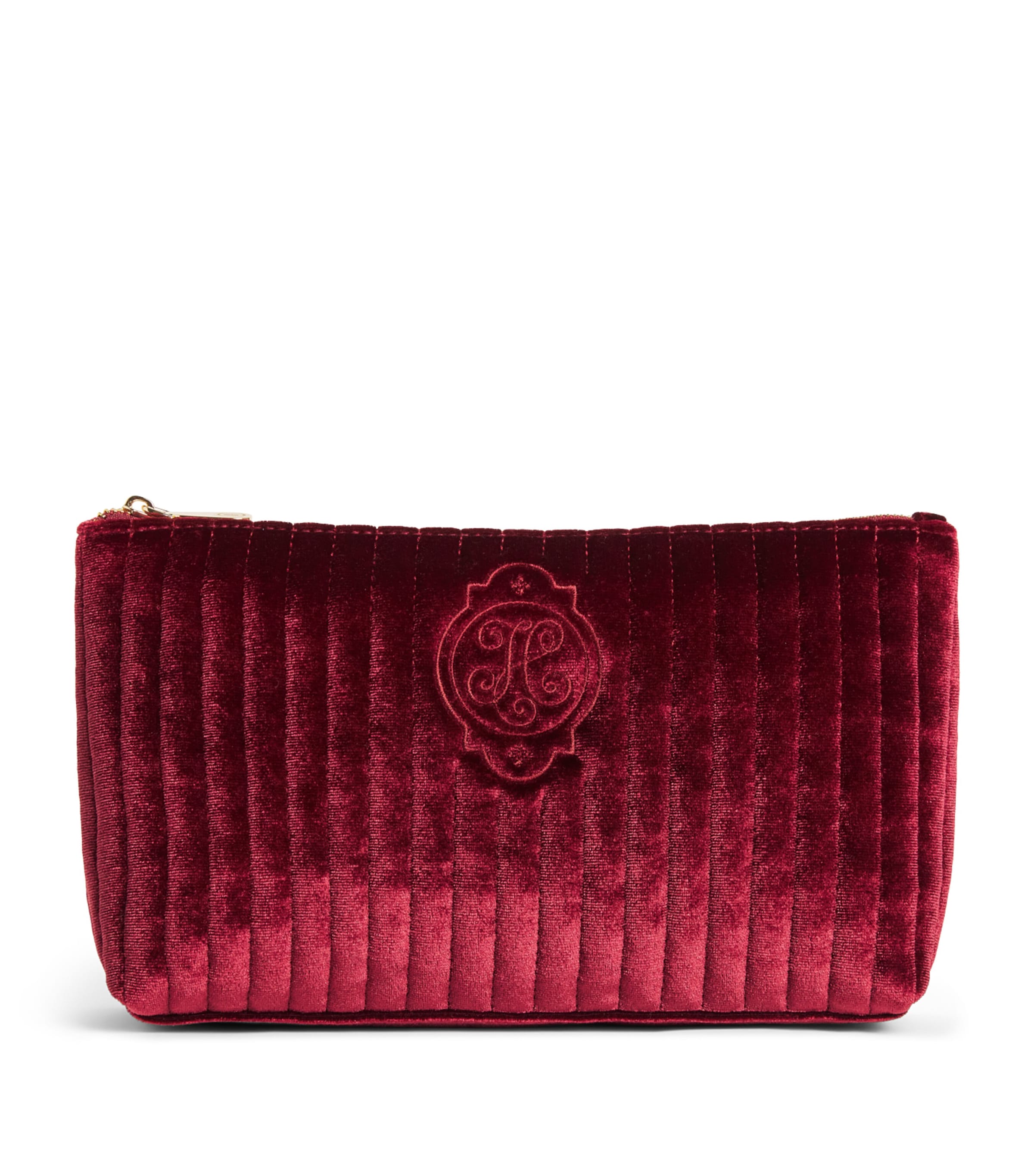 Harrods Medium Velvet Partridge Wash Bag Burgundy Image 1