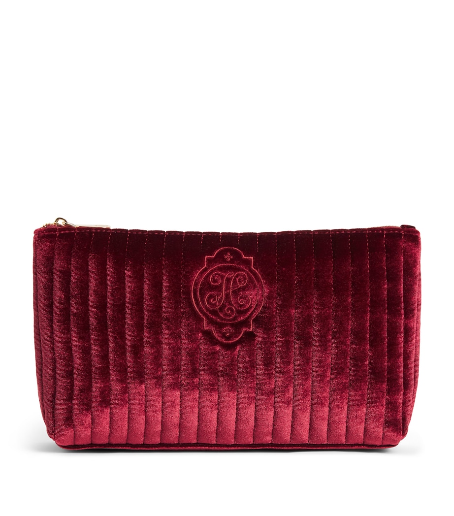 Harrods Medium Velvet Partridge Wash Bag Burgundy Image 1