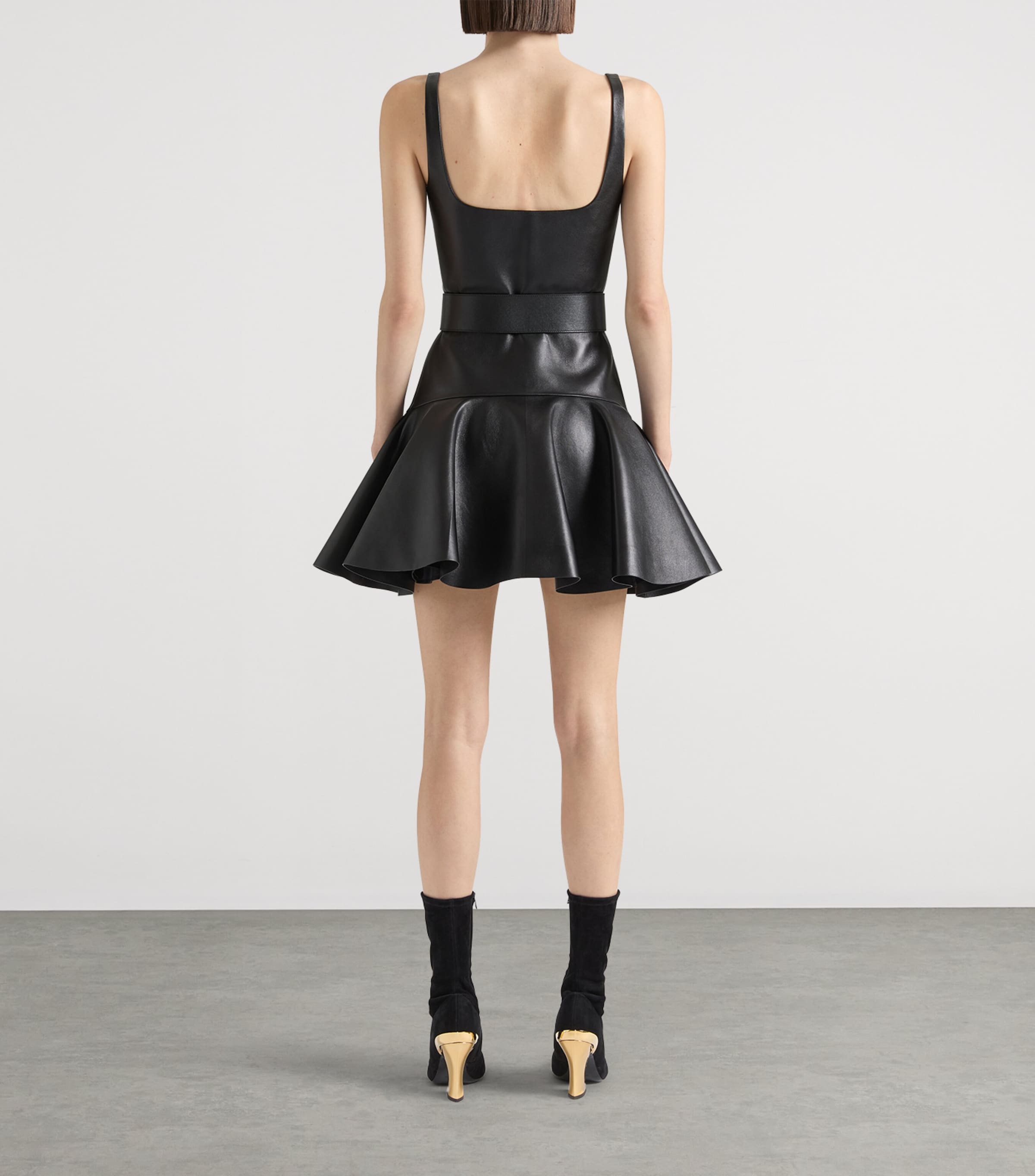 Leather Fluted Mini Dress BLACK Image 3