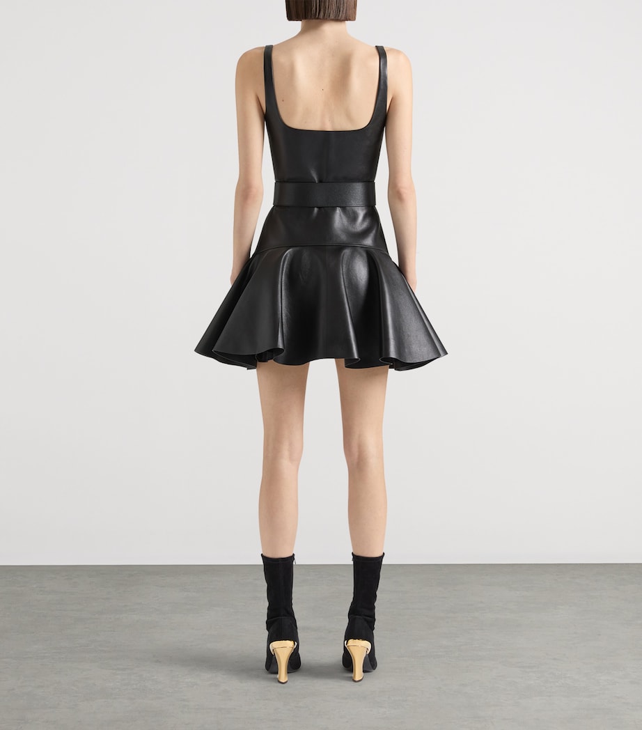 Leather Fluted Mini Dress BLACK Image 3