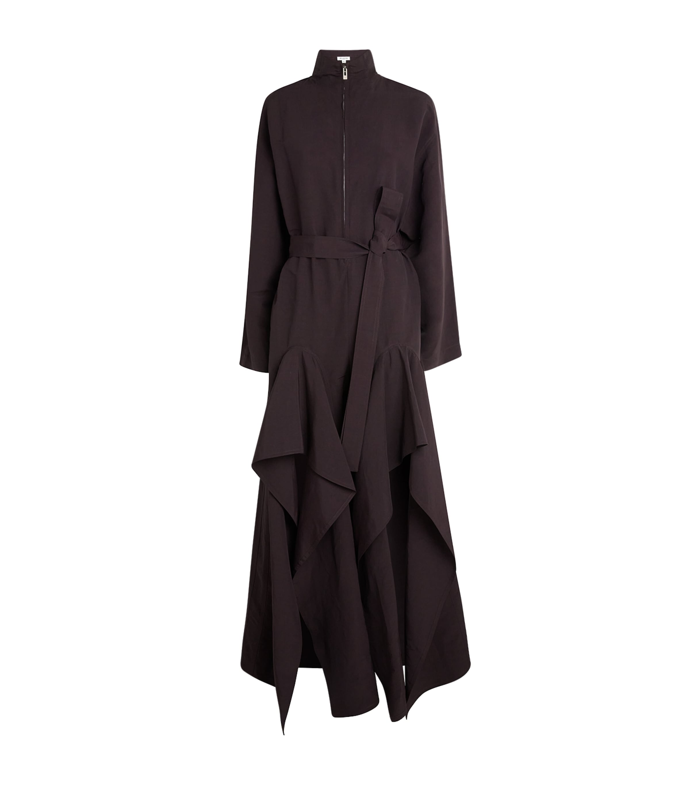 Alaïa Womens Paper-Blend Ruffled Jumpsuit Aubergine Image 1