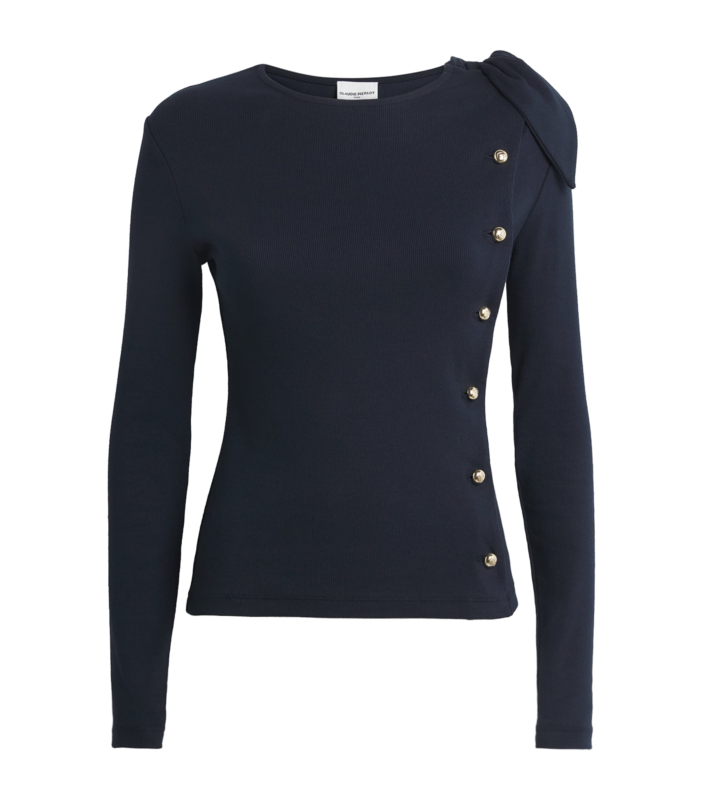 Claudie Pierlot Stretch Cotton Asymmetric Cardigan In Blue