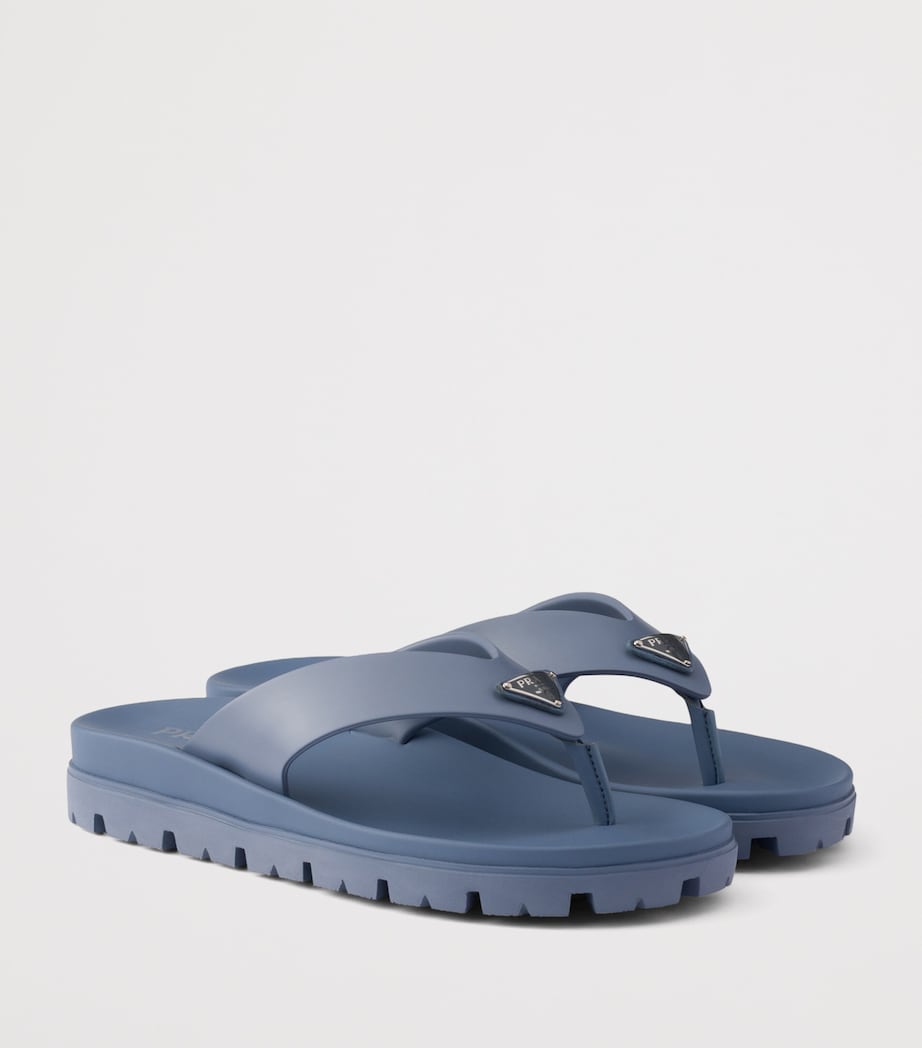 Prada Rubber Logo Thong Sandals Blue Image 2
