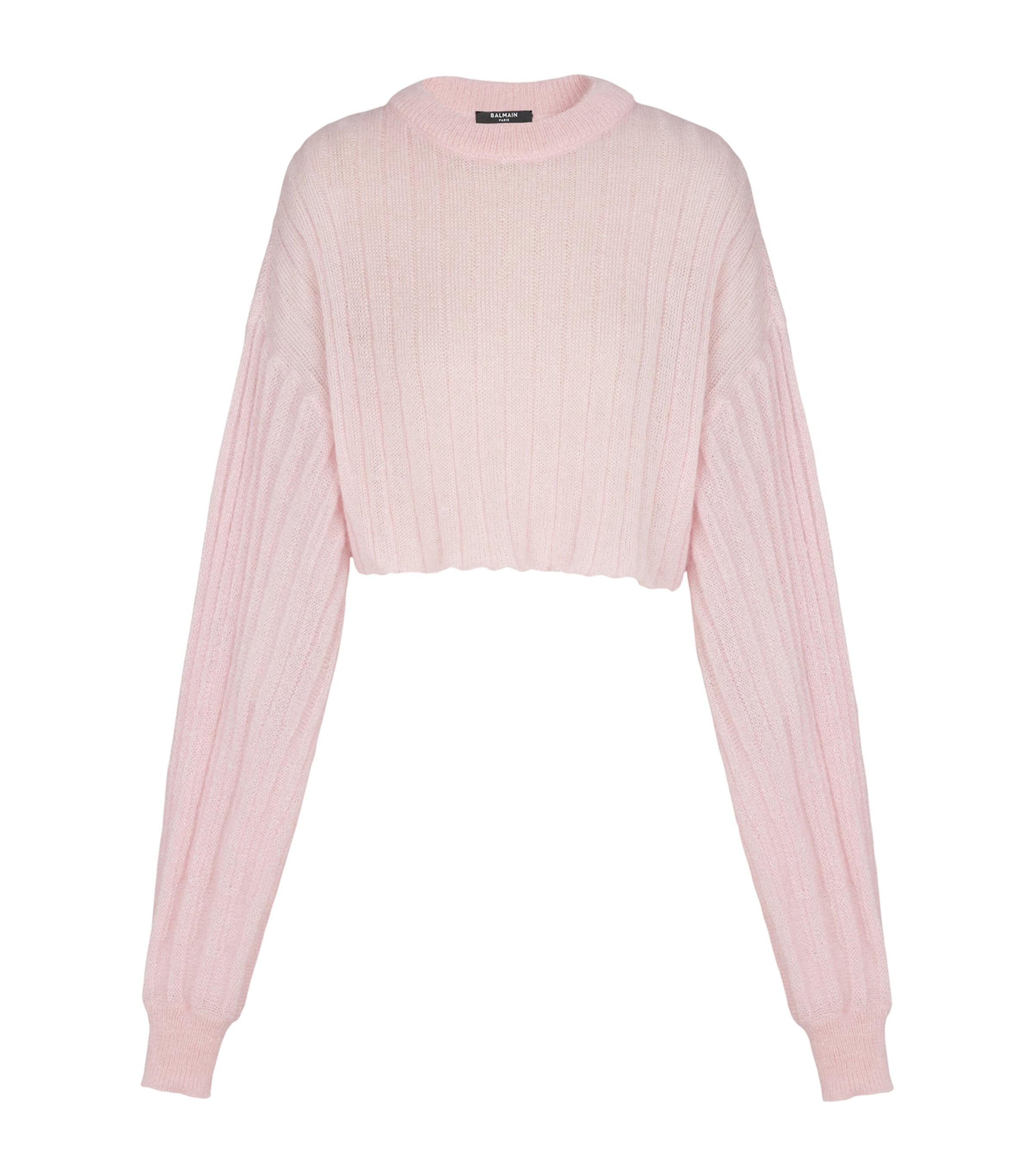 Balmain Mohair-silk Cropped Sweater In Pink