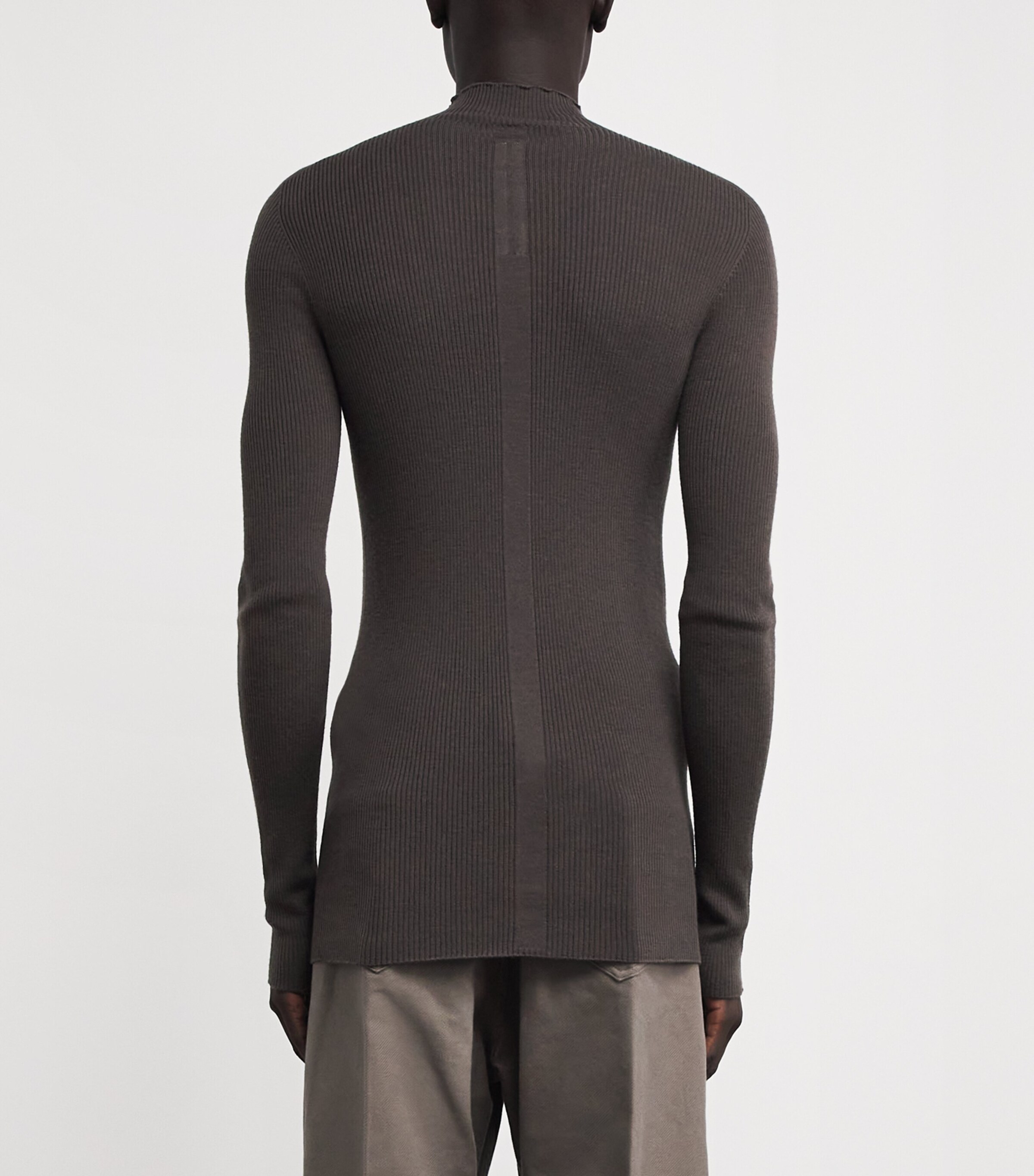Rick Owens Mens Virgin Wool Ribbed Lupetto Sweater Darkdust Image 4