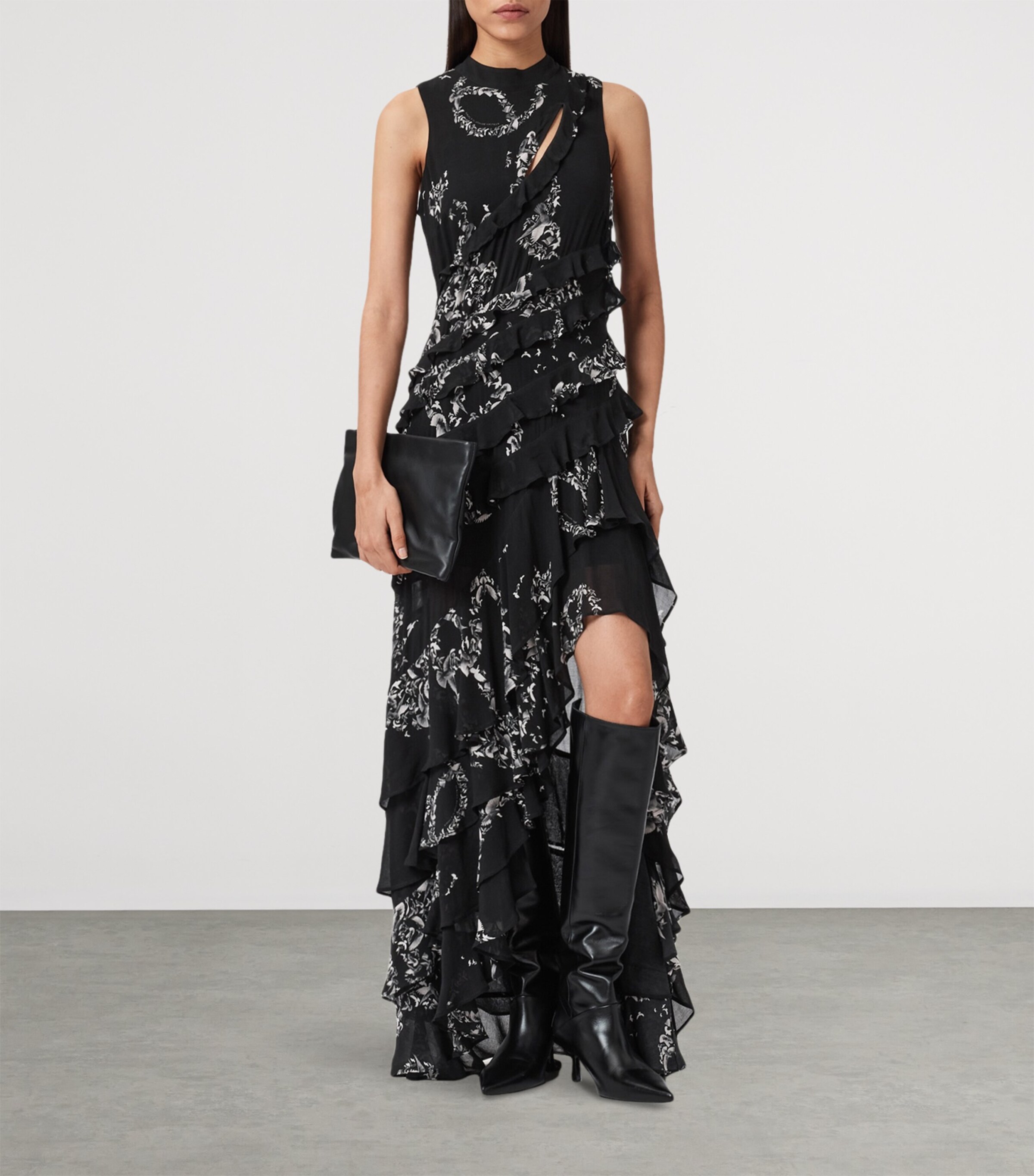 AllSaints Womens Printed Cady Maxi Dress Flight Black Image 3