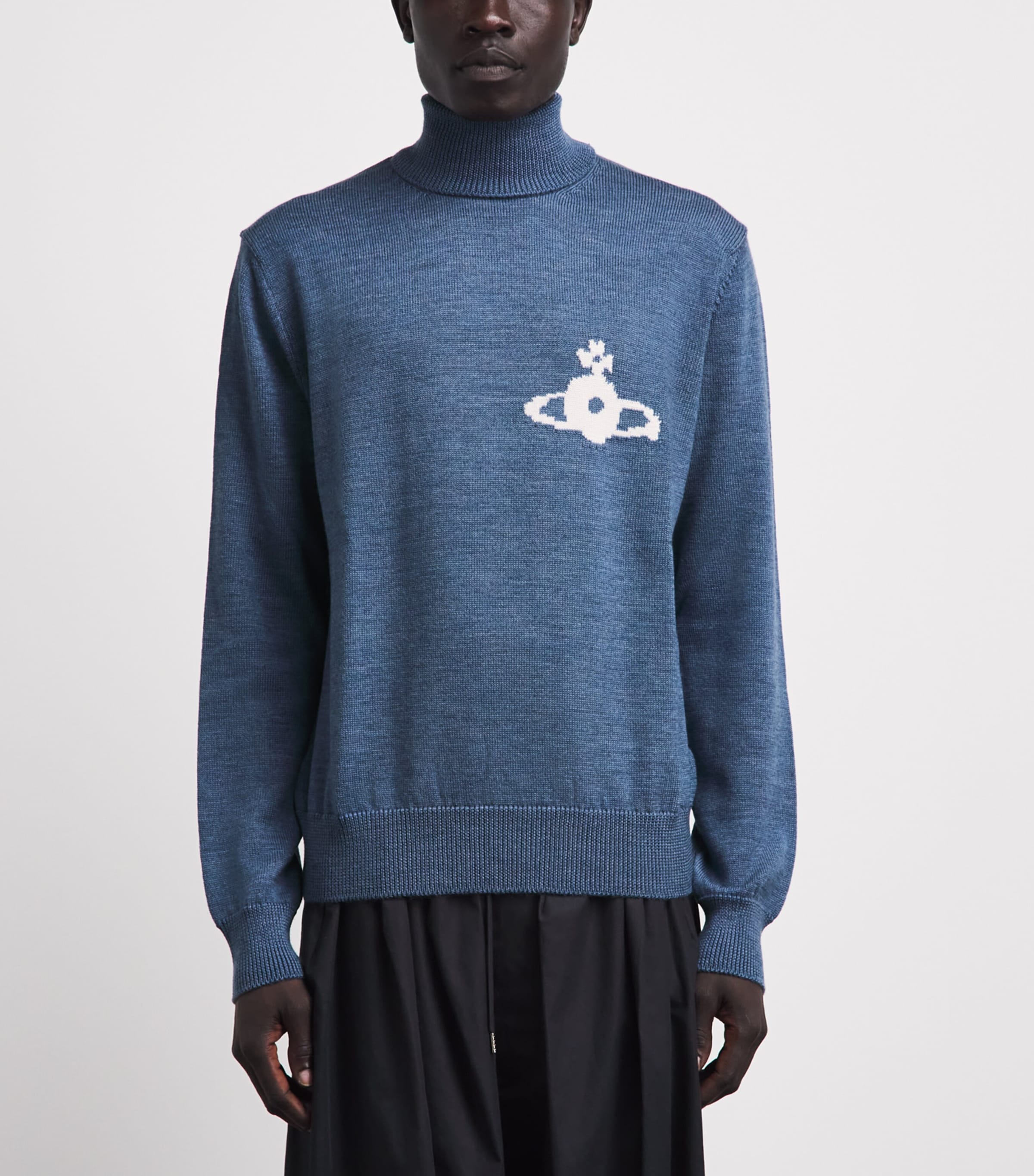 Vivienne Westwood Mens Merino Rollneck Mark Sweater Denim Blue Image 4