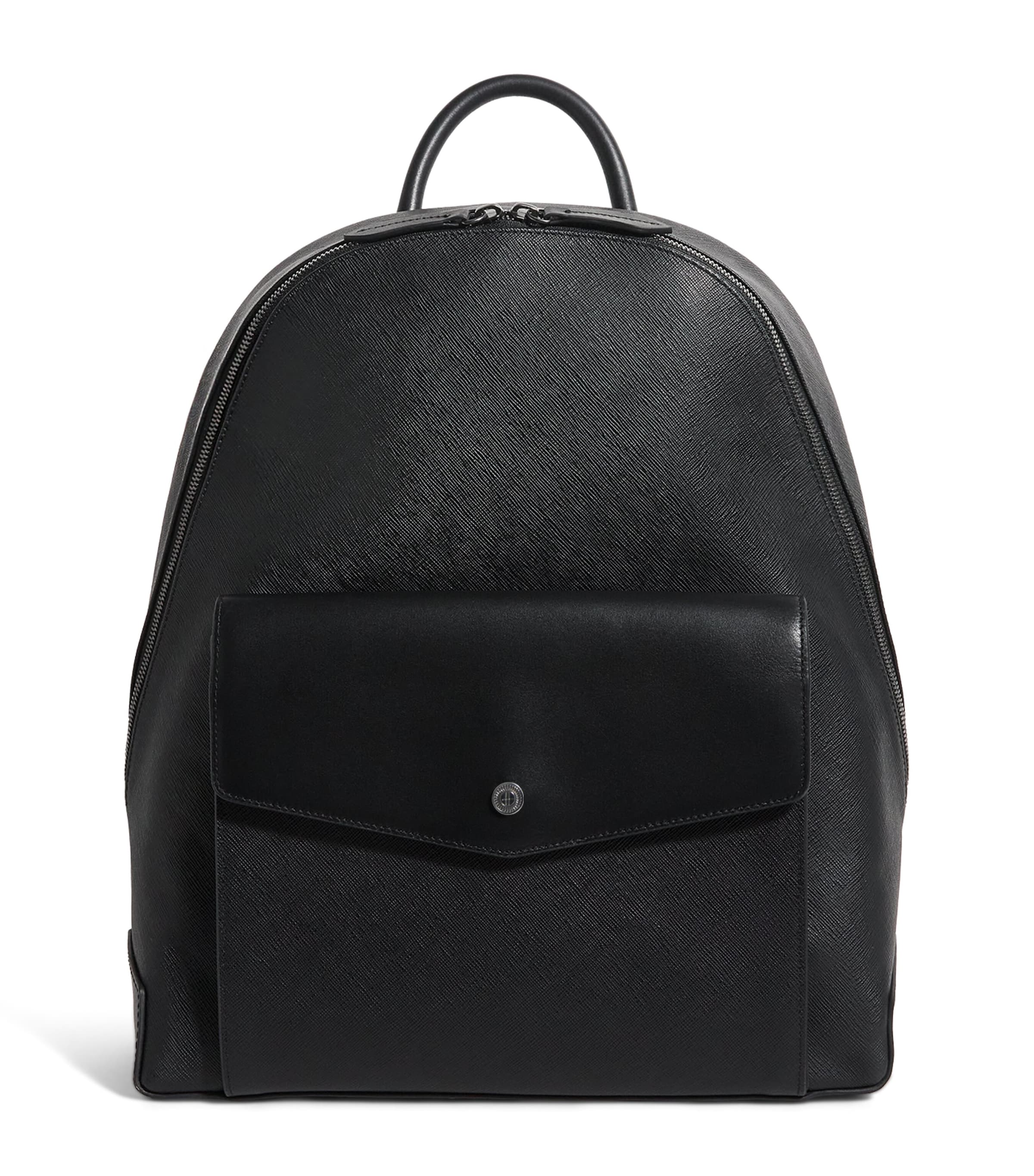 Harrods Saffiano Leather Backpack In Black