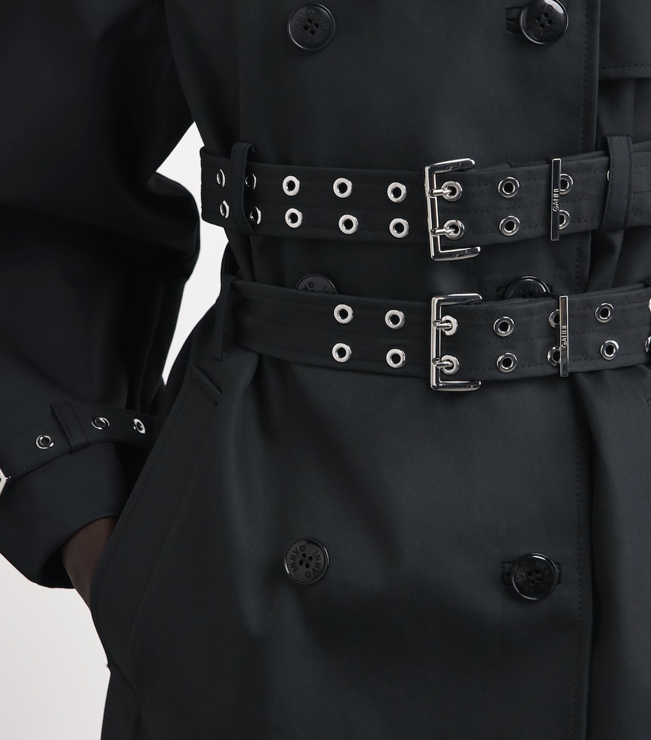 GANNI Womens Organic Cotton Belted Trench Coat Black Image 3