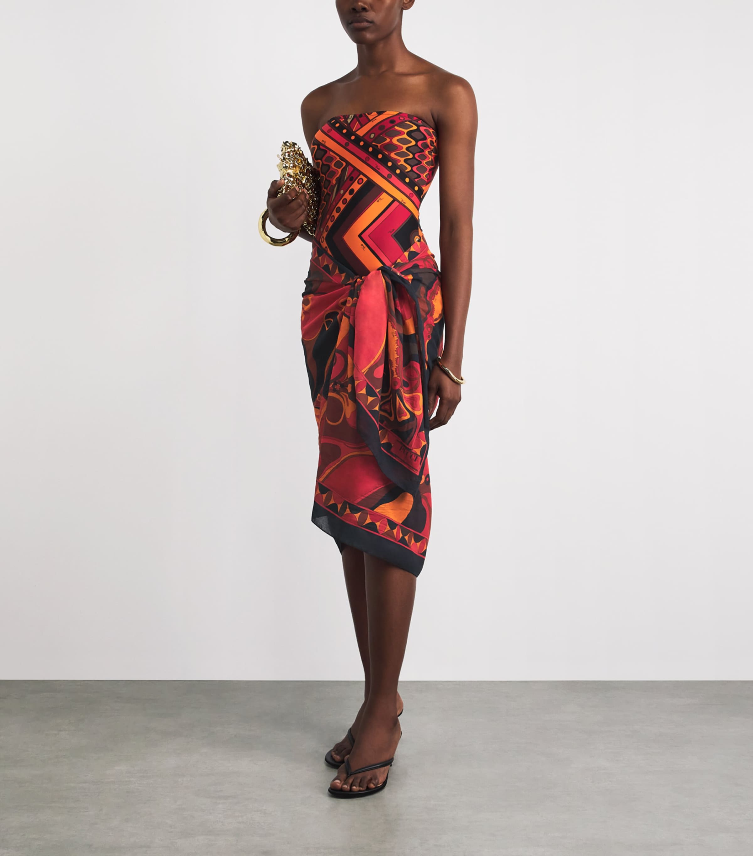 PUCCI Womens Cotton Orchidee Print Pareo Orange Image 2