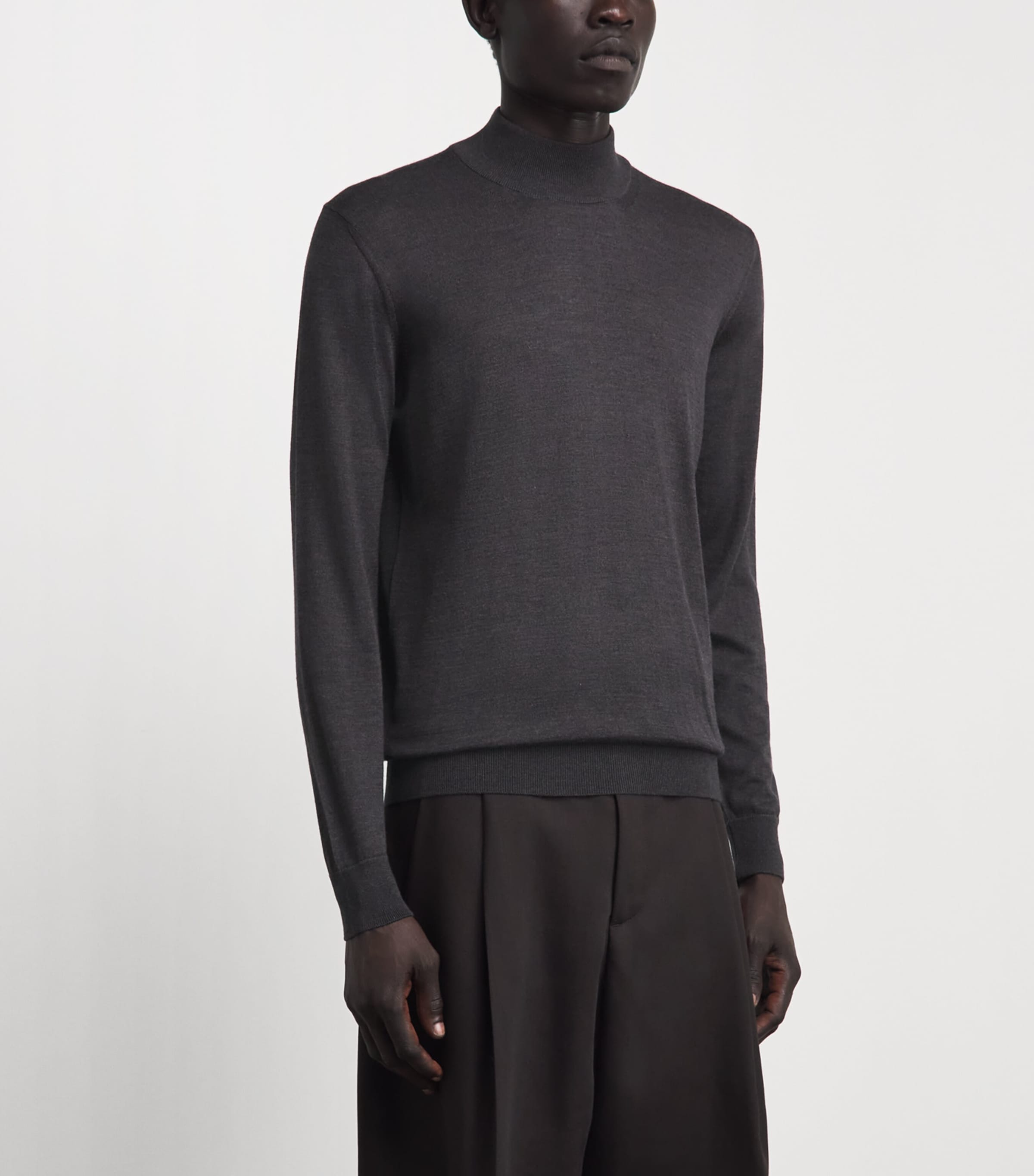 Pal Zileri Mens Wool-Silk Funnel-Neck Sweater Dark Grey Image 4