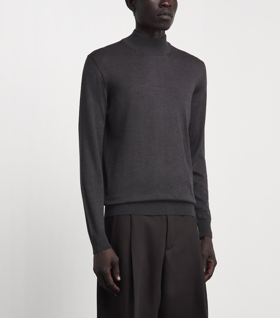 Pal Zileri Mens Wool-Silk Funnel-Neck Sweater Dark Grey Image 4