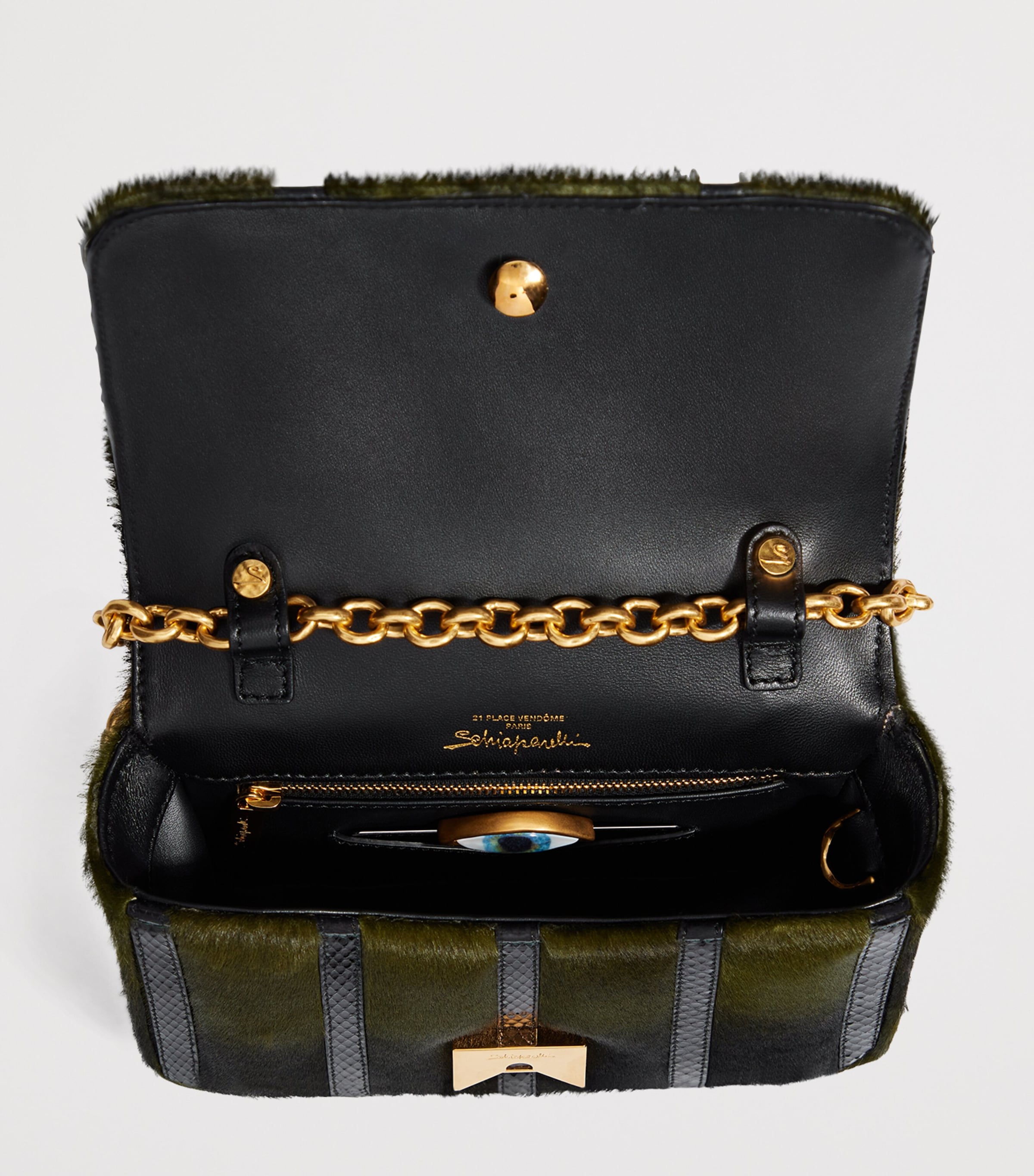 Pony Hair-Snakeskin Schiap Clutch Bag 613 DARK GREEN Image 5