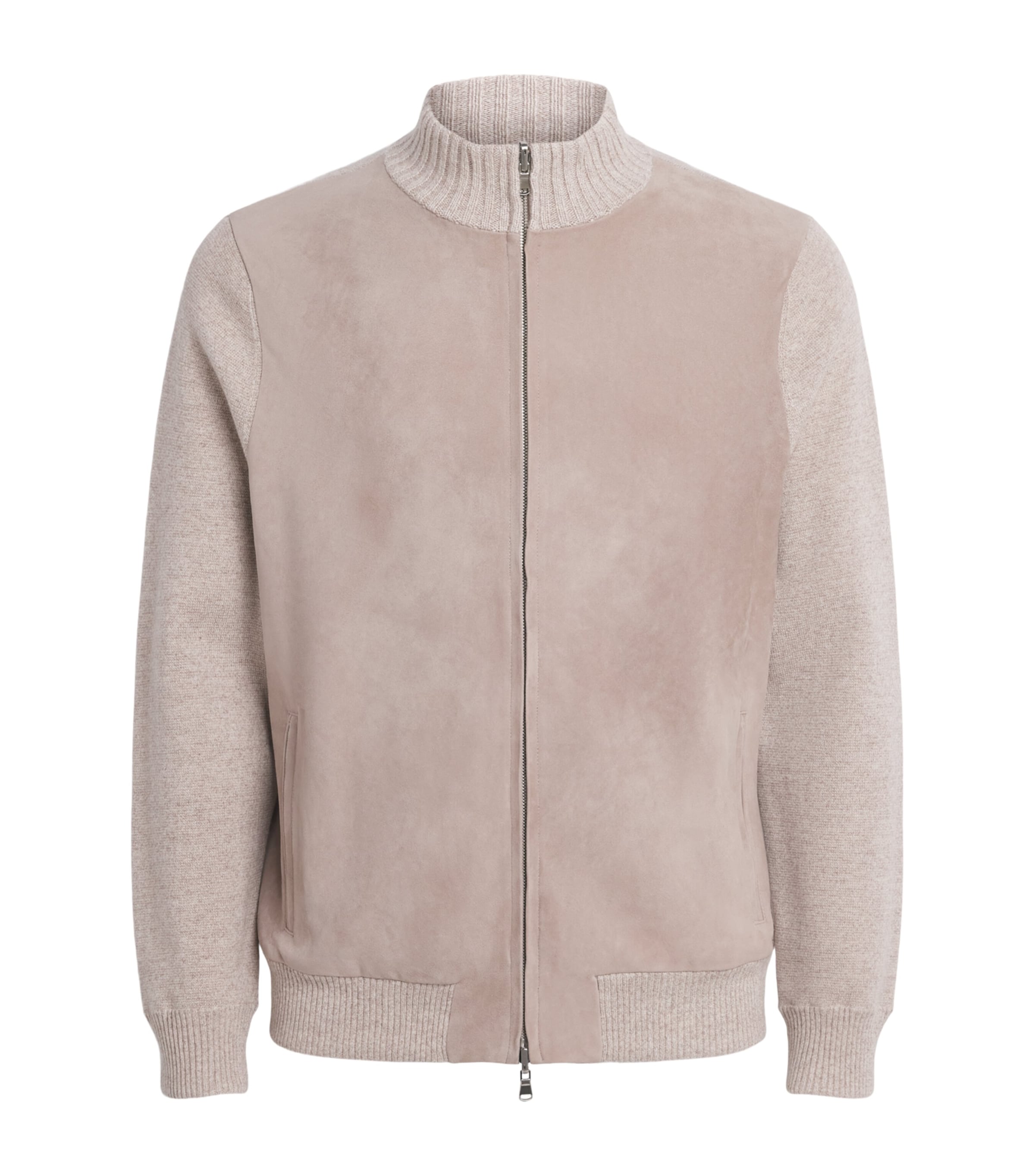 N.Peal Mens Suede-Trim Cashmere Davos Jacket Toasted Sesame Suede Image 1